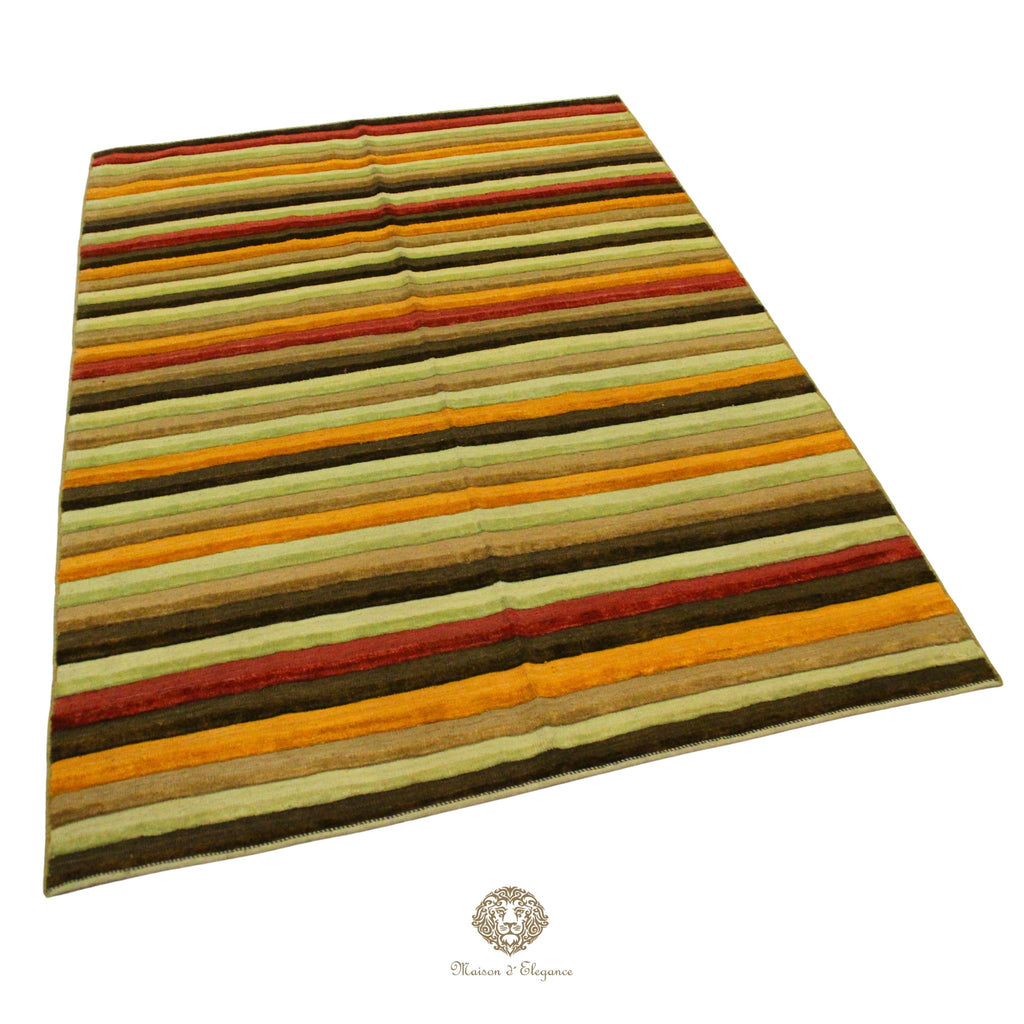 Alfombra Lana Multicolor a Rayas Contemporánea 246 x 178 cm