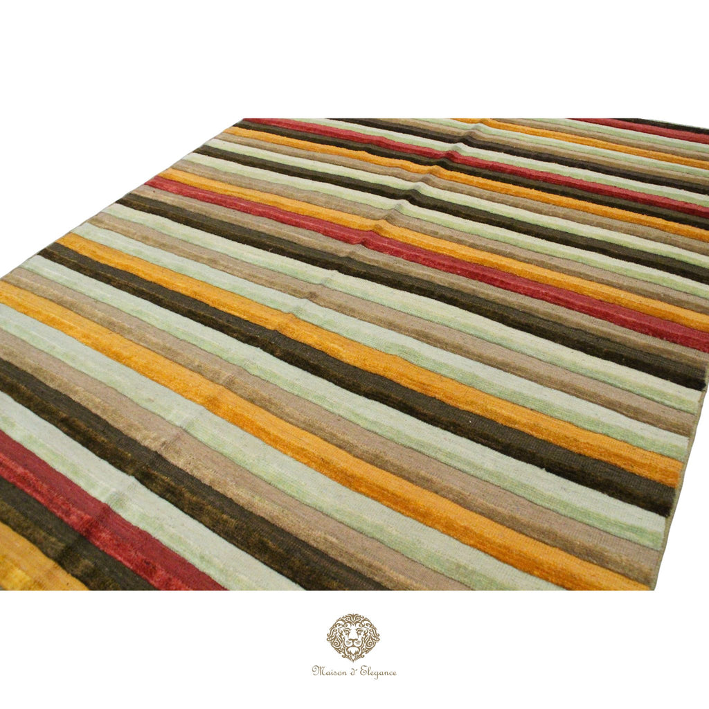 Alfombra Lana Multicolor a Rayas Contemporánea 246 x 178 cm