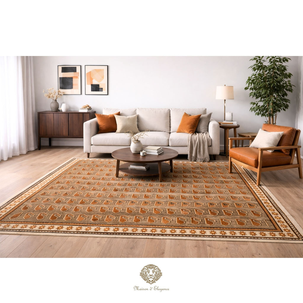 Alfombra Tribal Shiraz Lana Tonos Neutros | Diseño Persa Artesanal 293 x 185 cm