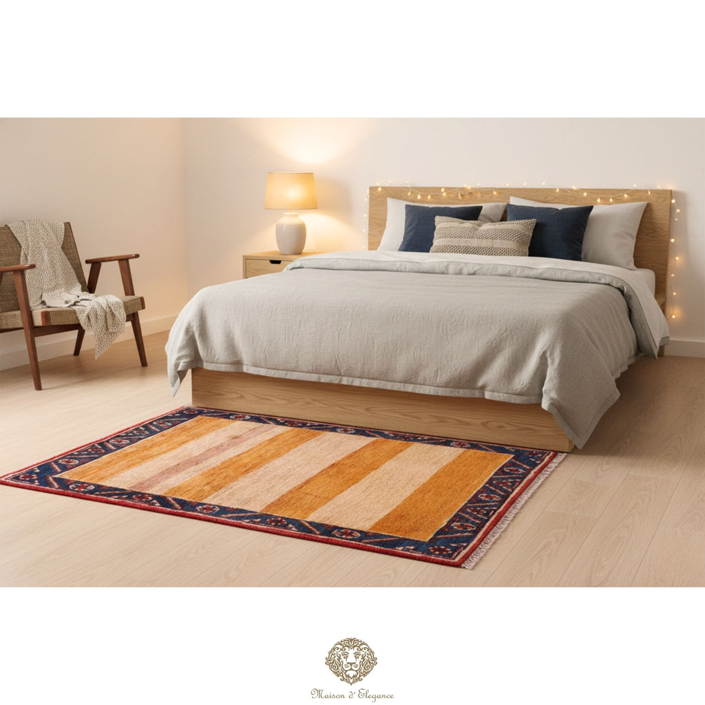 Alfombra Shiraz Rayas Naranja Beige - Lana Artesanal 164 x 101 cm