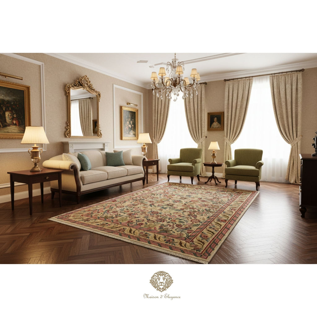 Alfombra Savonnerie Lana Diseño Floral Francés Hecha a Mano 264 x 170 cm