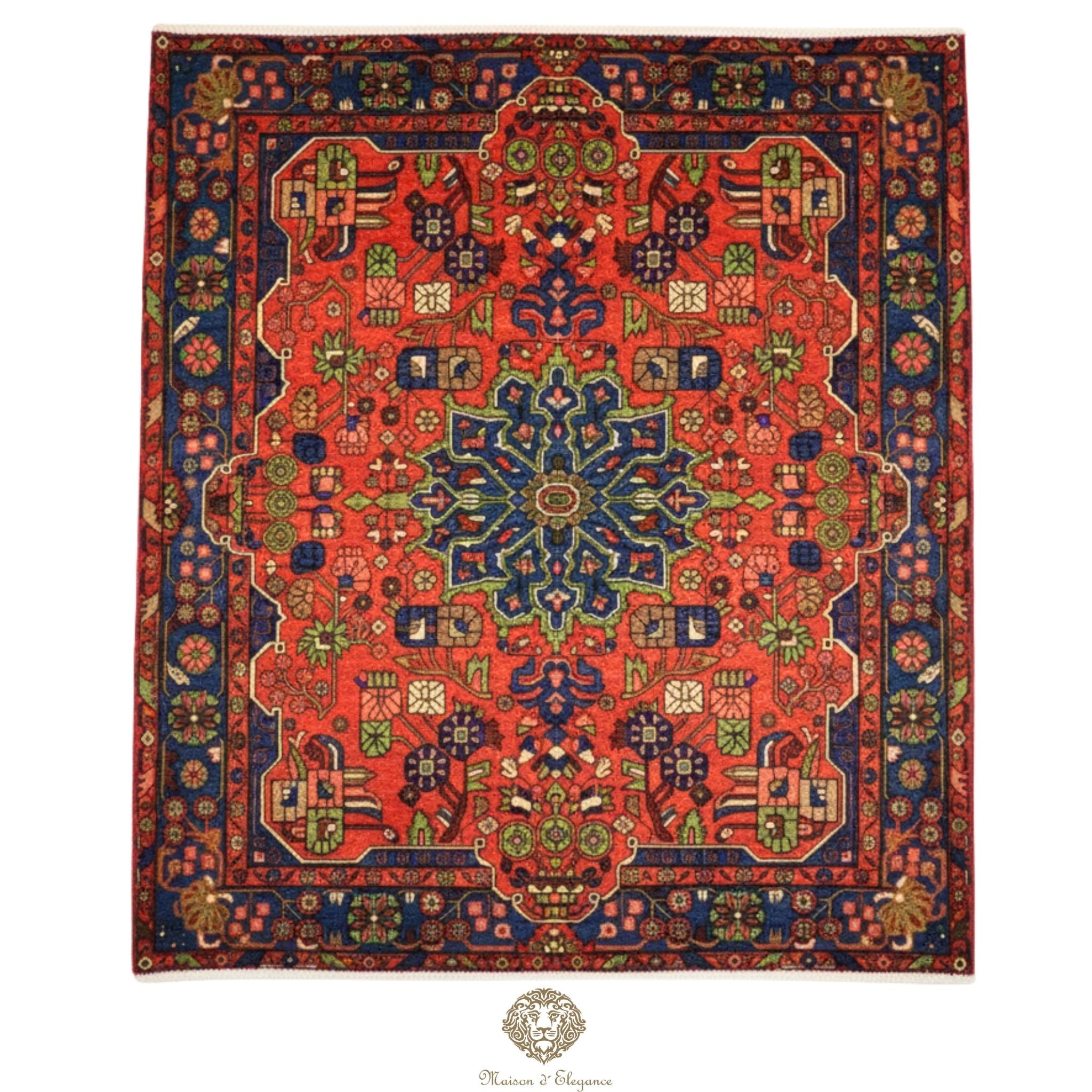 Alfombra Hamedan Cuadrada Medallón Central Lana Persa 206 x 198 cm