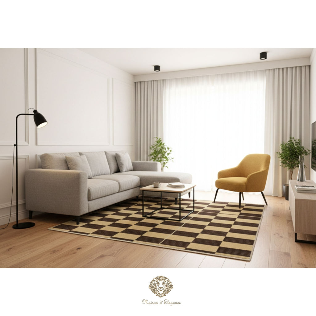 Alfombra de Lana, Diseño Contemporáneo en color Beige 183 x 125 cm