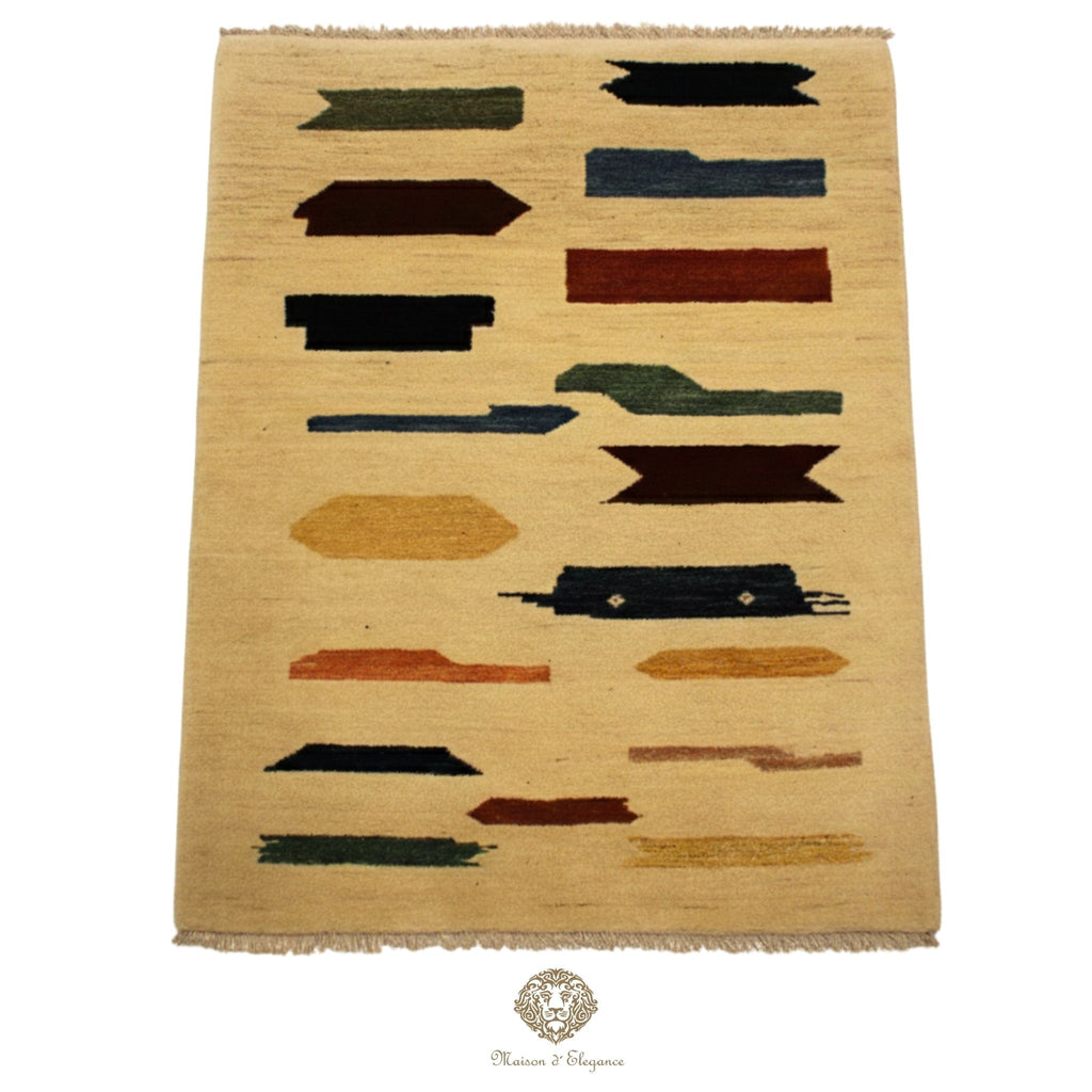 Alfombra Moderna de Lana color Beige con Diseños Irregulares Multicolor 141 x 103 cm