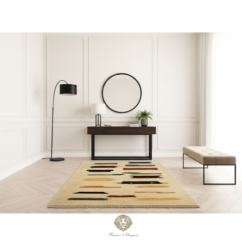 Alfombra Moderna de Lana color Beige con Diseños Irregulares Multicolor 141 x 103 cm