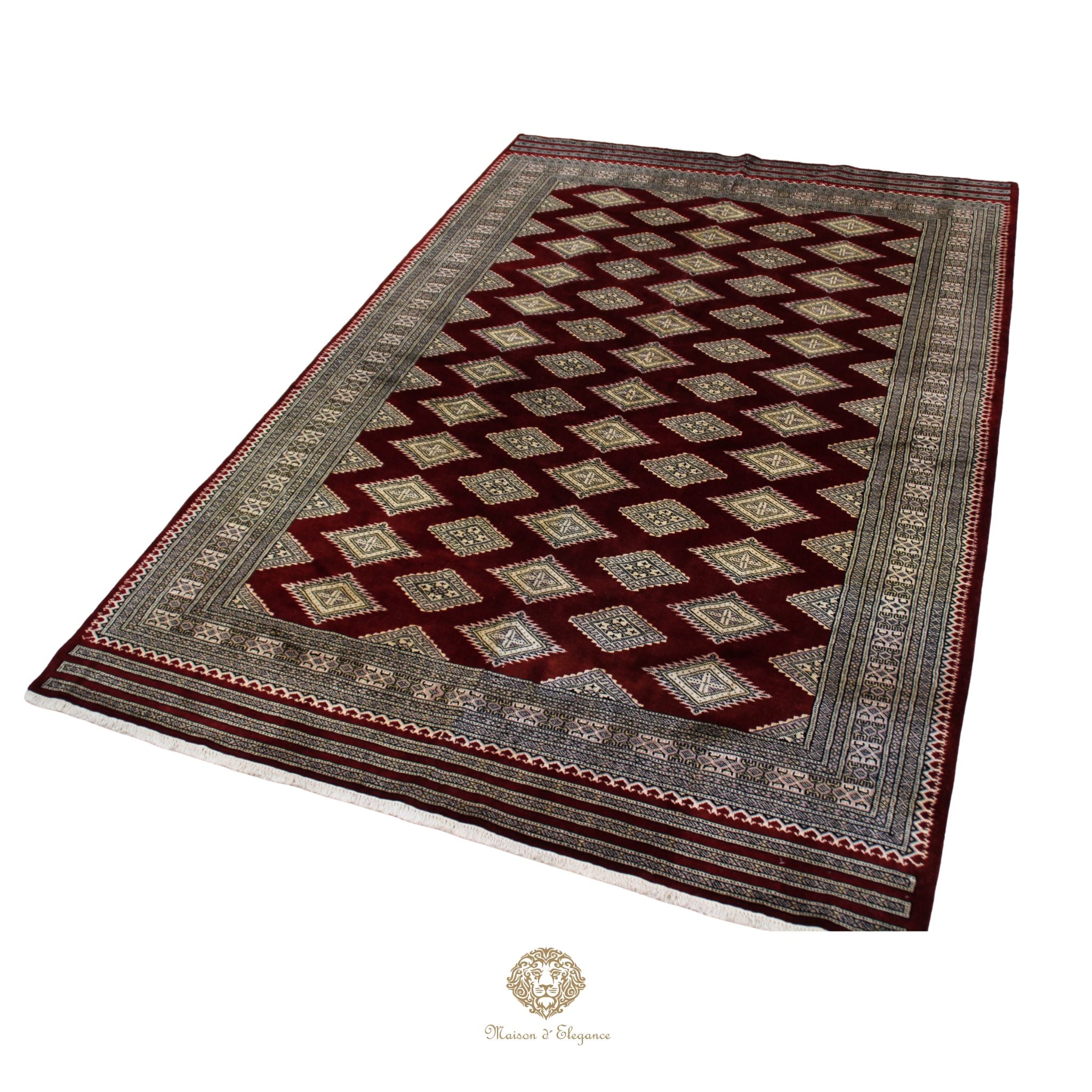 Alfombra Bordó Geométrica Lana - Hecha a Mano 280 x 184 cm