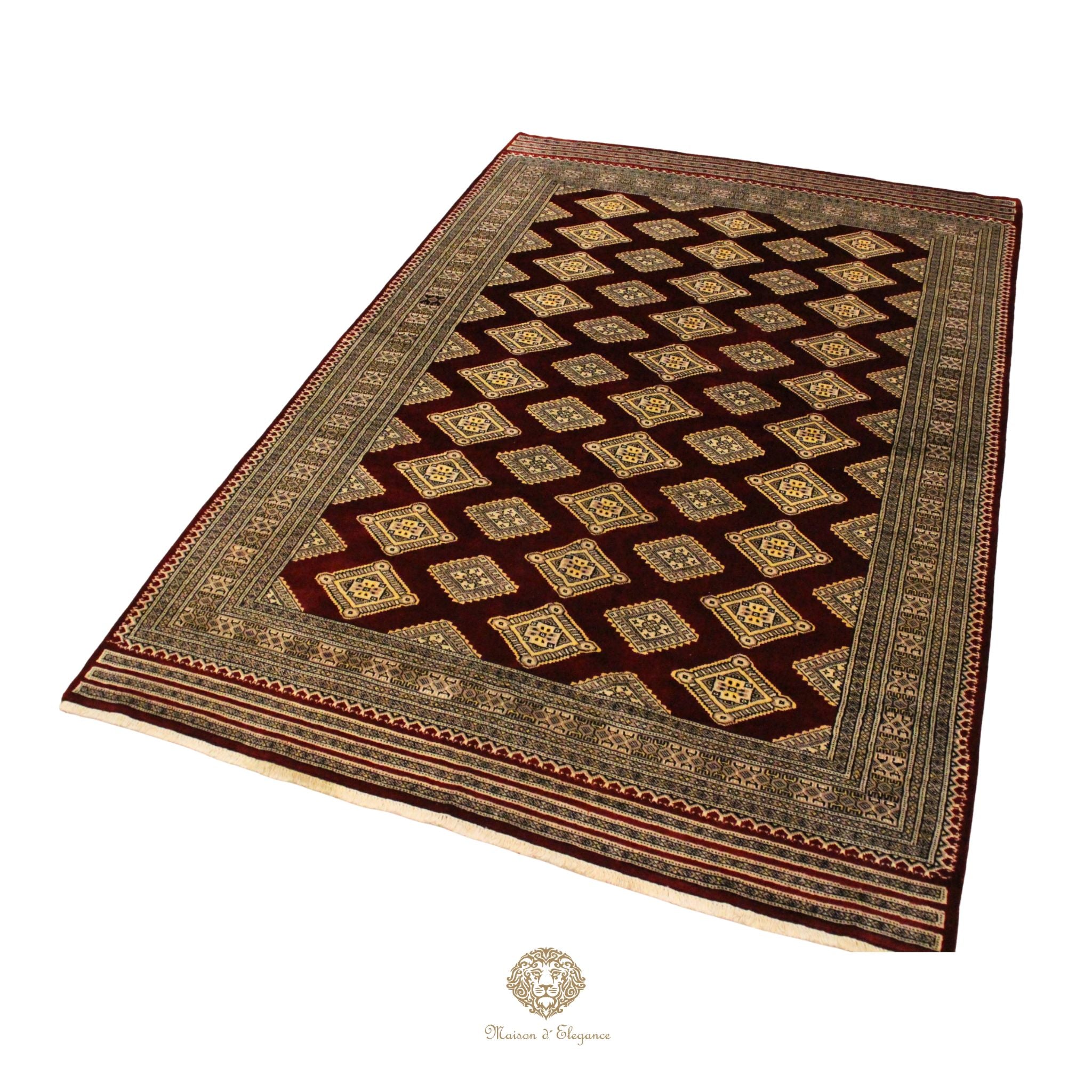 Alfombra Bordó Geométrica Lana - Hecha a Mano 272 x 183 cm