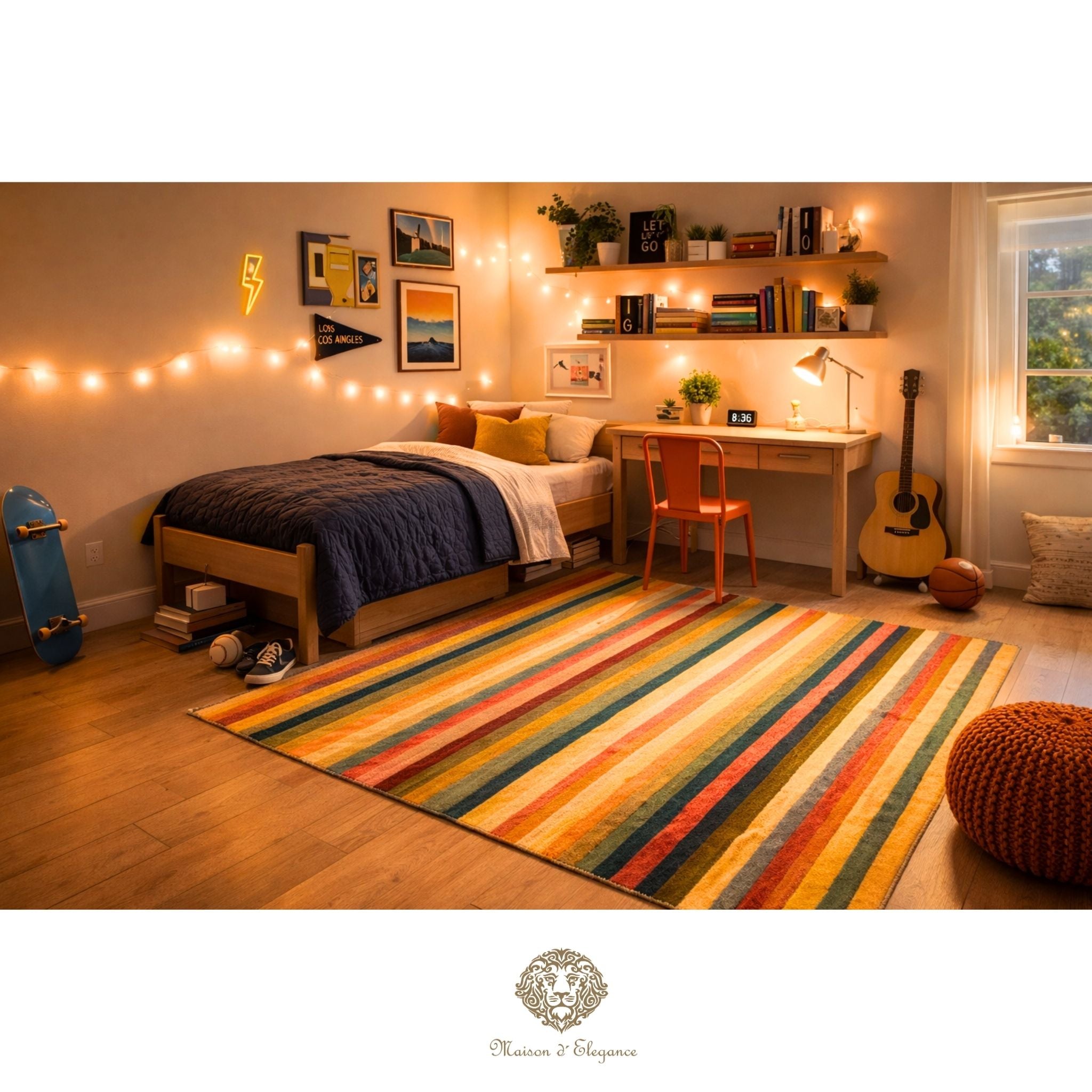 Alfombra Multicolor a rayas Lana Natural Tonos Cálidos | 201 x 152 cm