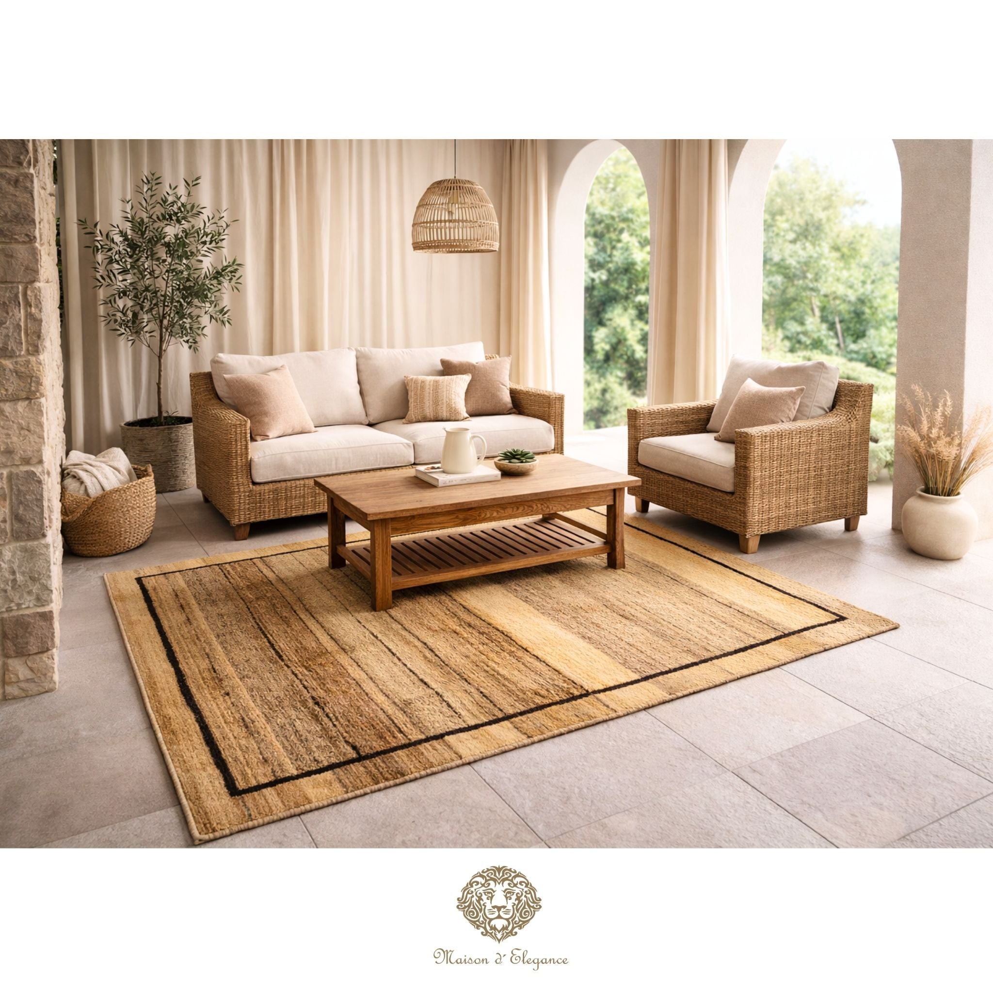 Alfombra Moderna Lana Natural Degradación Colores Neutros 163 x 93 cm