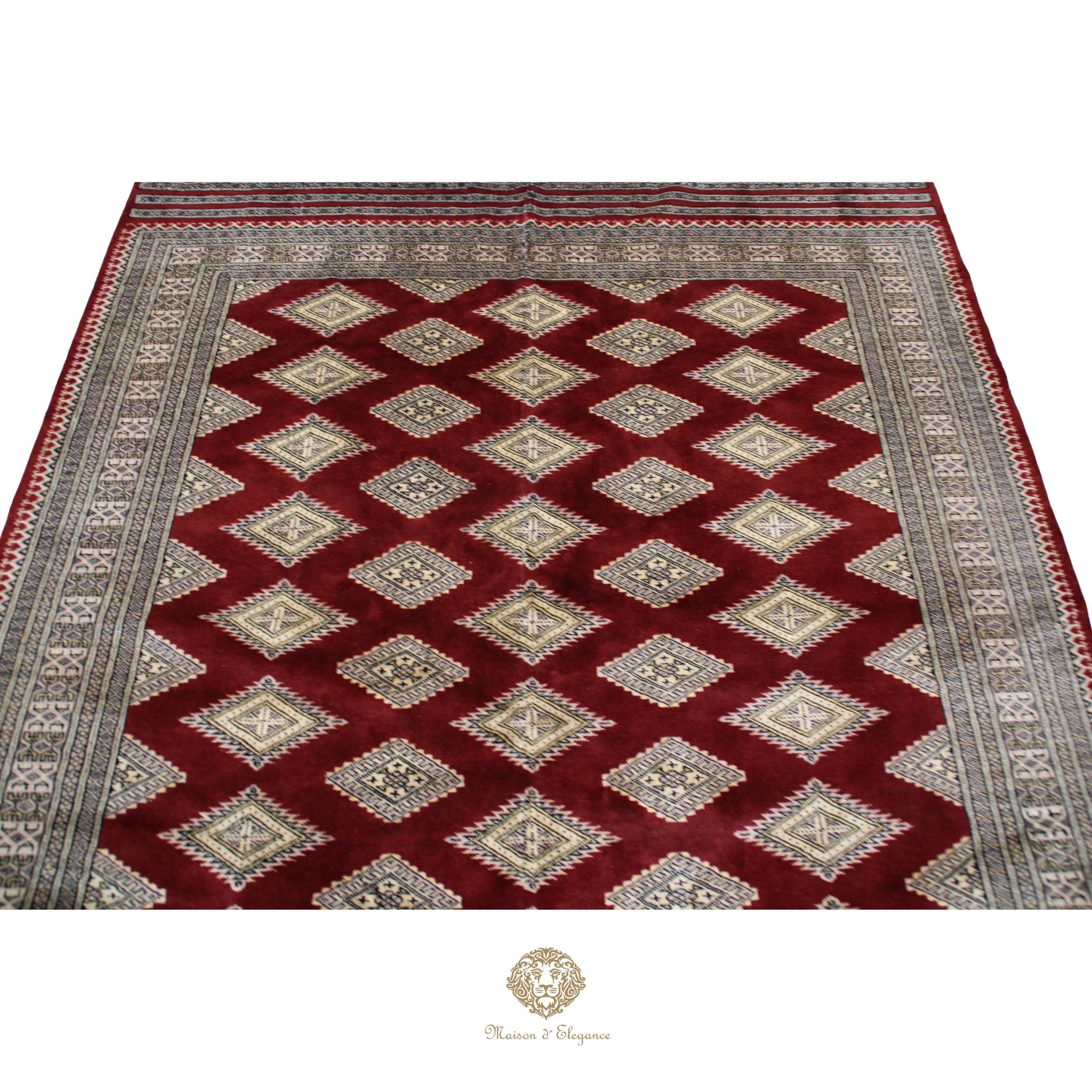 Alfombra Bordó Geométrica Lana - Hecha a Mano 280 x 184 cm