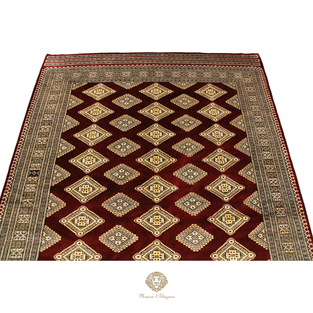 Alfombra Bordó Geométrica Lana - Hecha a Mano 272 x 183 cm