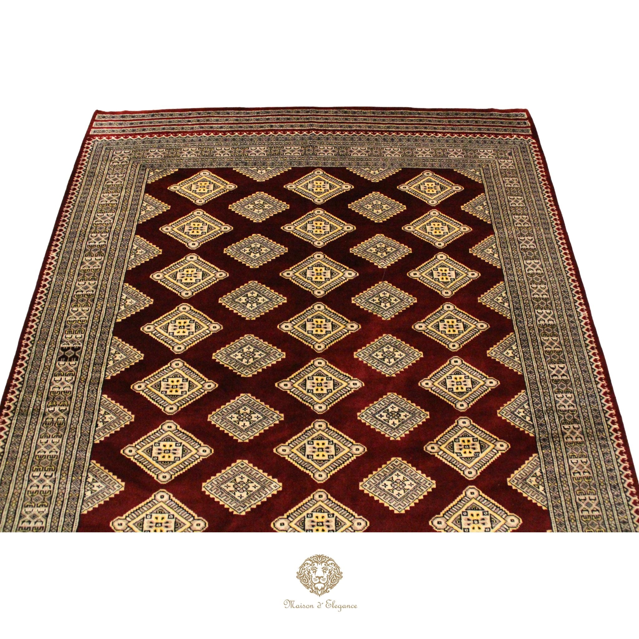 Alfombra Bordó Geométrica Lana - Hecha a Mano 272 x 183 cm