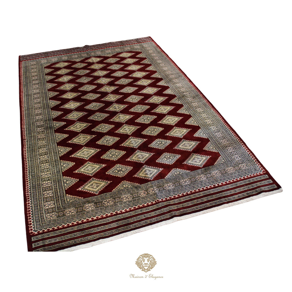 Alfombra Bordó Geométrica Lana - Hecha a Mano 280 x 184 cm