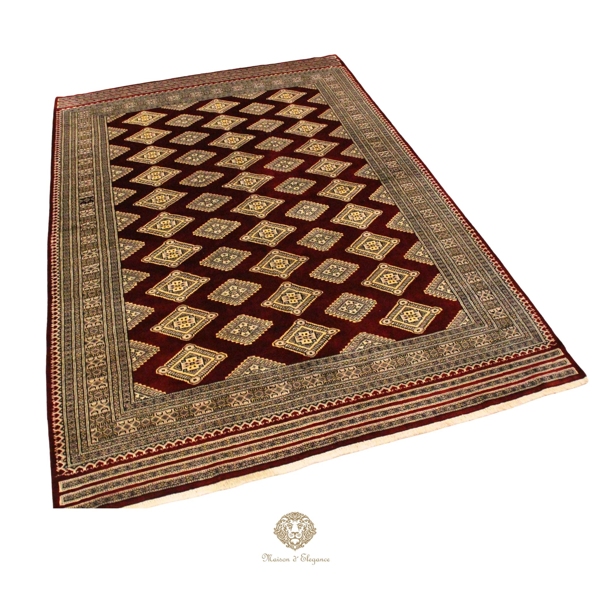 Alfombra Bordó Geométrica Lana - Hecha a Mano 272 x 183 cm