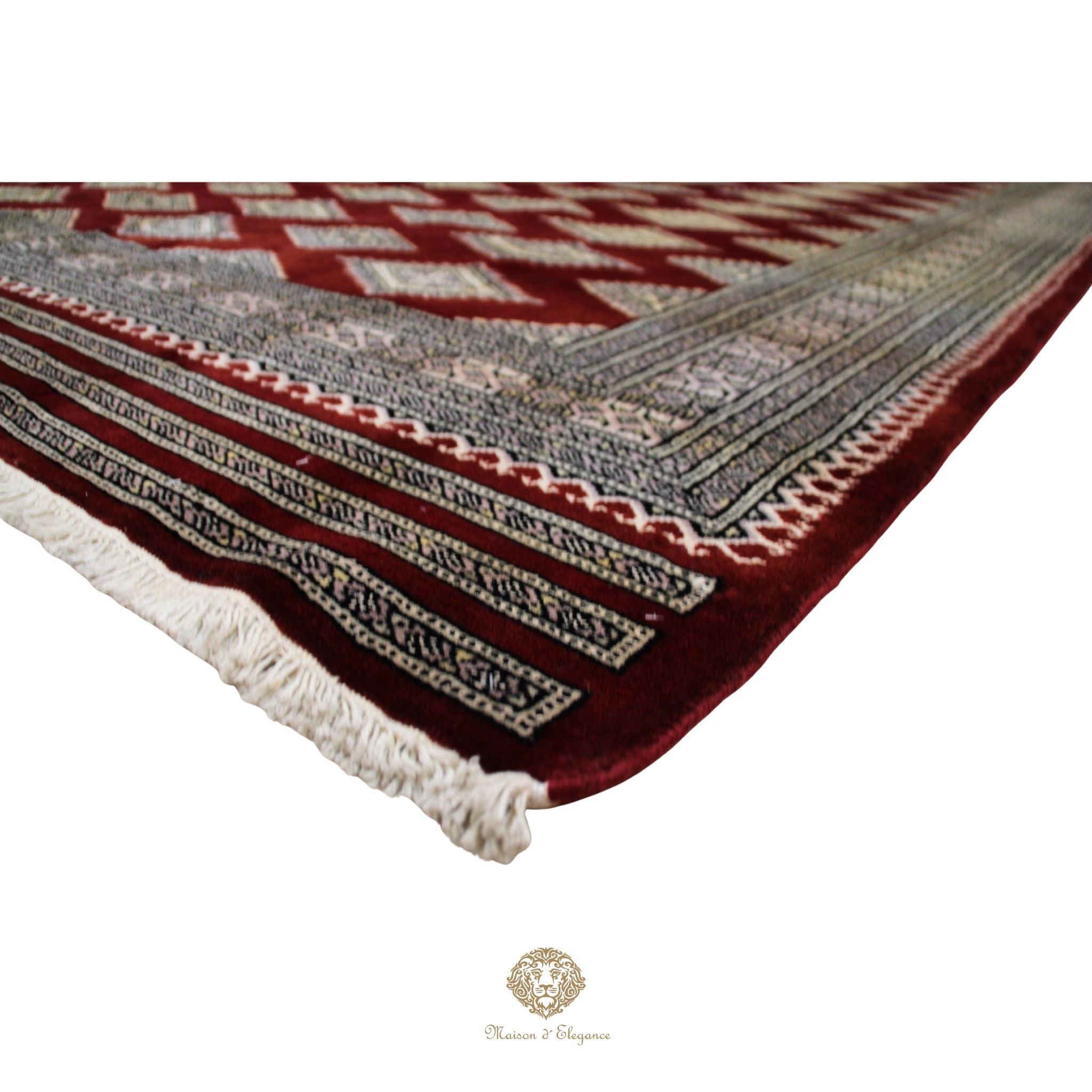 Alfombra Bordó Geométrica Lana - Hecha a Mano 280 x 184 cm
