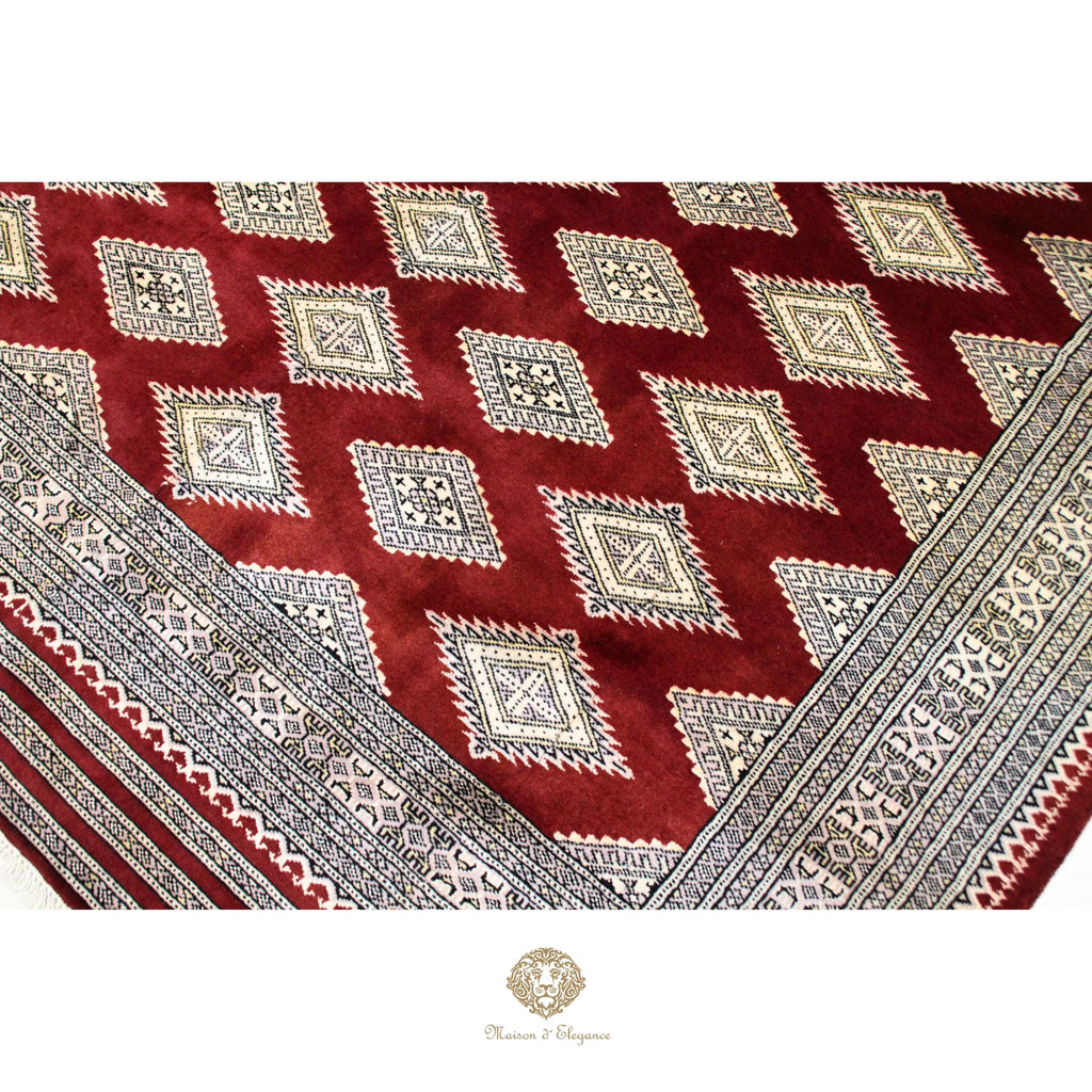 Alfombra Bordó Geométrica Lana - Hecha a Mano 280 x 184 cm
