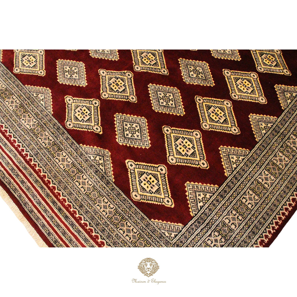 Alfombra Bordó Geométrica Lana - Hecha a Mano 272 x 183 cm