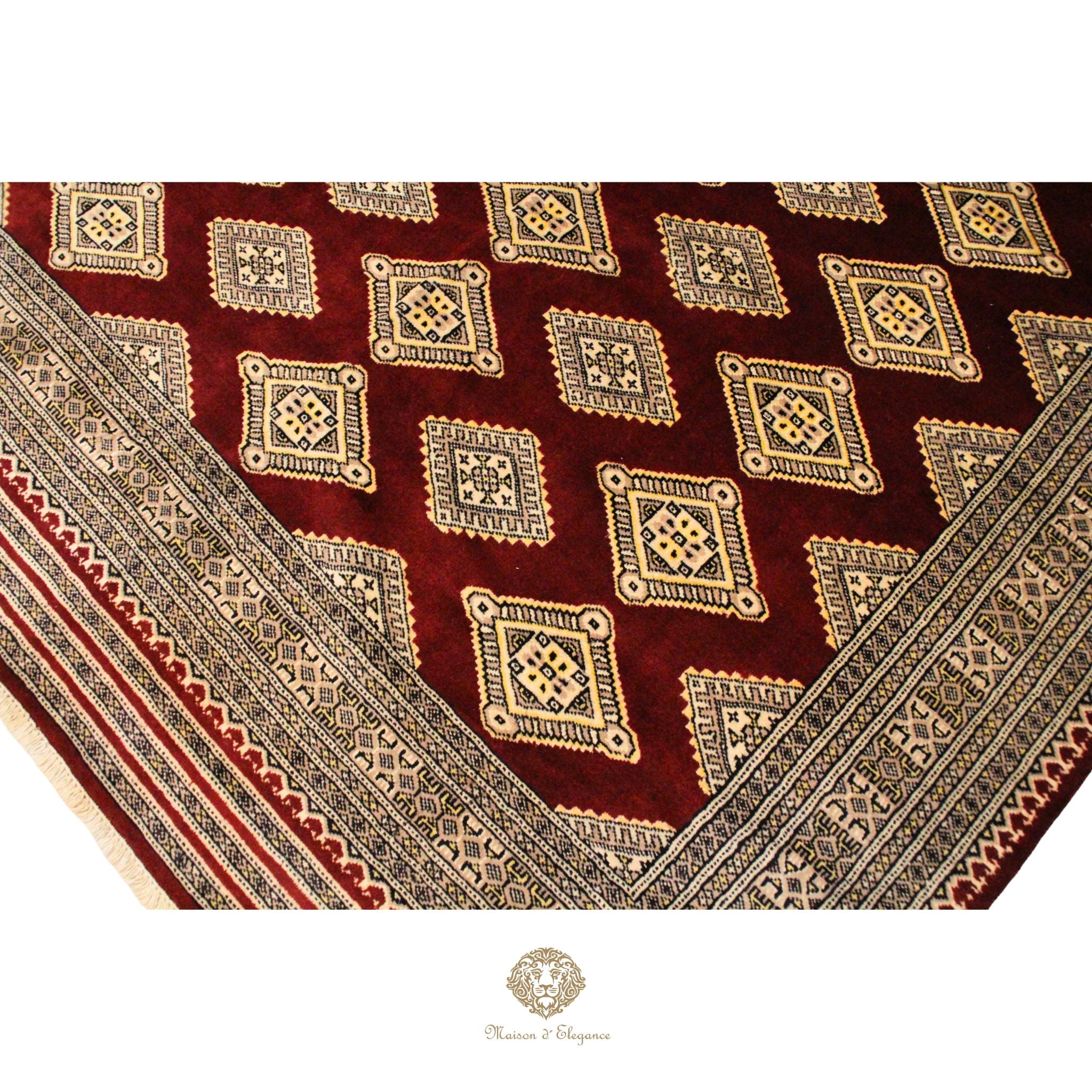 Alfombra Bordó Geométrica Lana - Hecha a Mano 272 x 183 cm