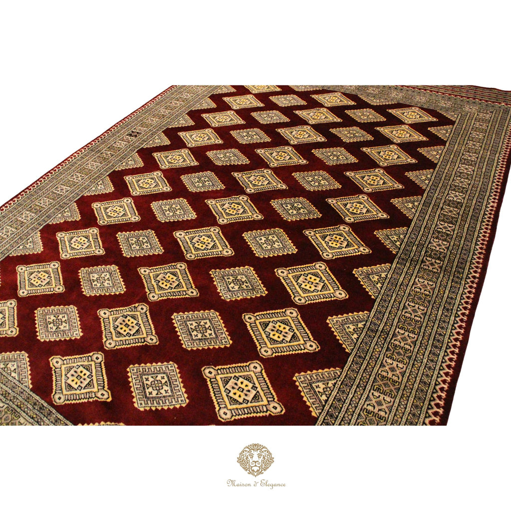 Alfombra Bordó Geométrica Lana - Hecha a Mano 272 x 183 cm