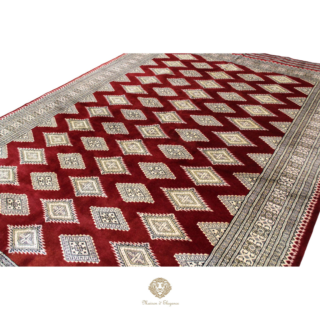 Alfombra Bordó Geométrica Lana - Hecha a Mano 280 x 184 cm