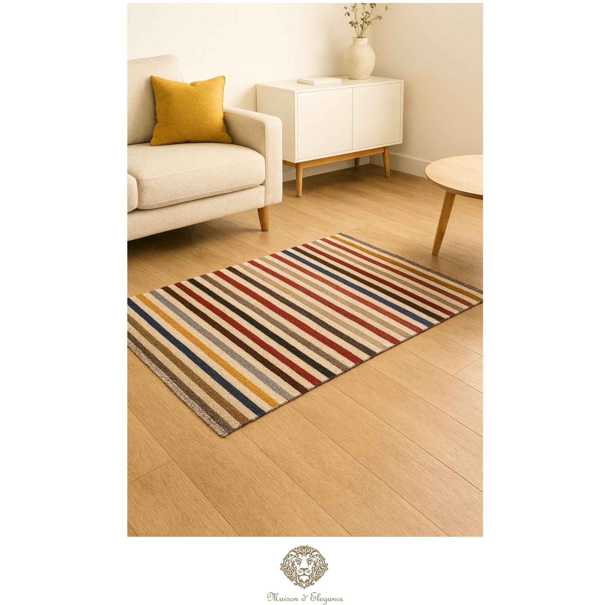 Alfombra Moderna a rayas Lana Multicolor - Diseño Contemporáneo 155 x 94 cm