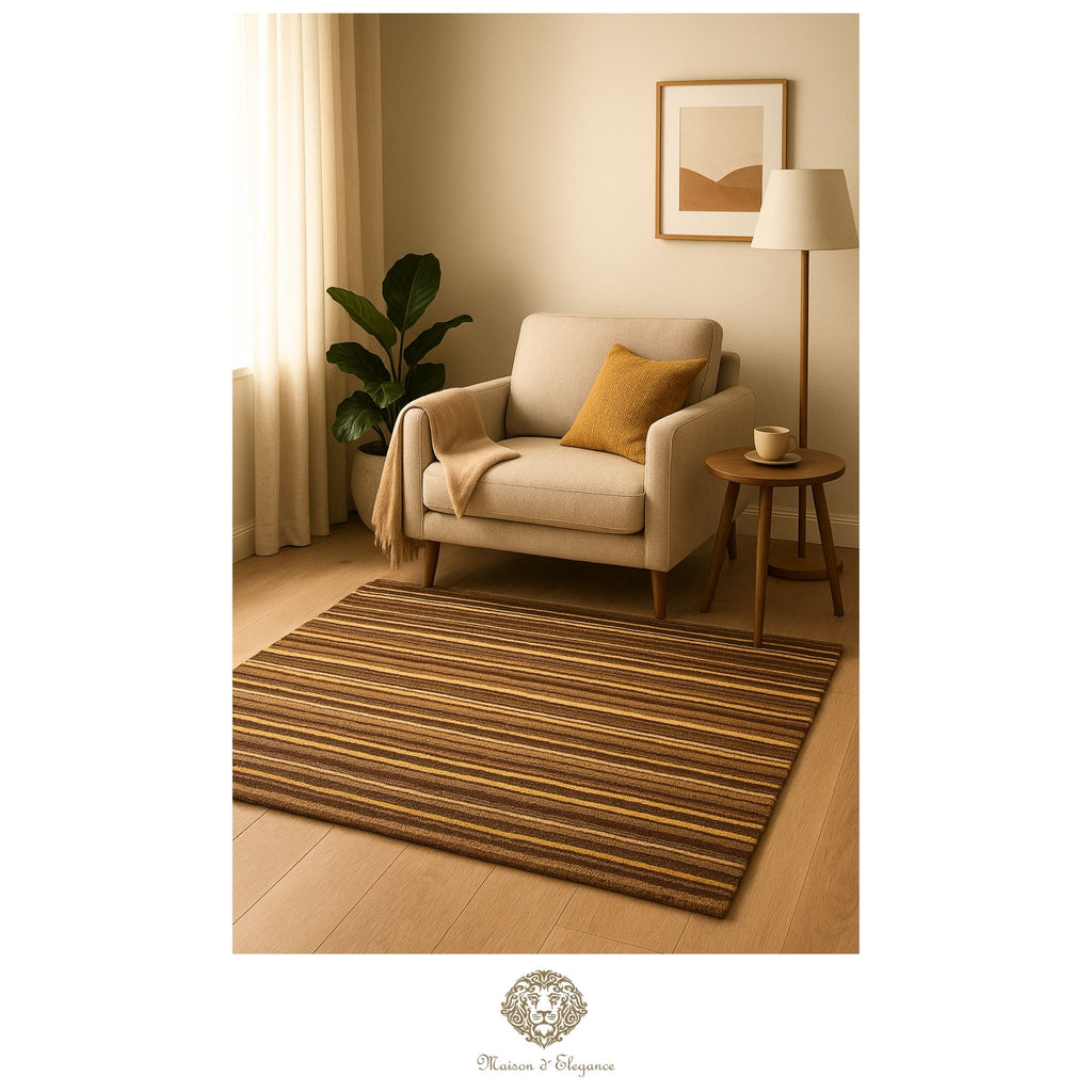 Alfombra Moderna a Rayas Lana - Tonos Neutros y Marrones 120 x 93 cm
