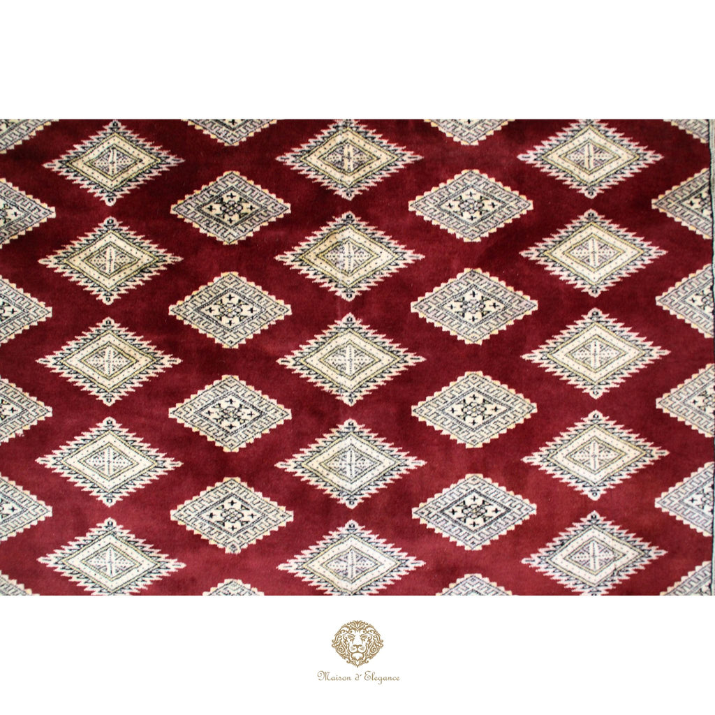 Alfombra Bordó Geométrica Lana - Hecha a Mano 280 x 184 cm