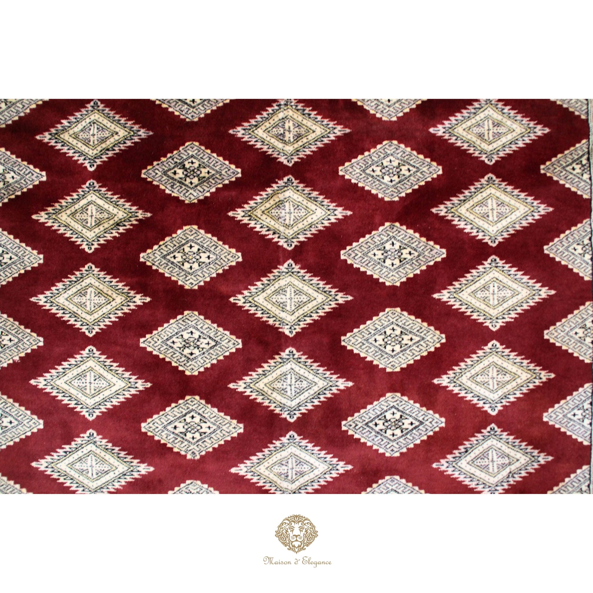 Alfombra Bordó Geométrica Lana - Hecha a Mano 280 x 184 cm