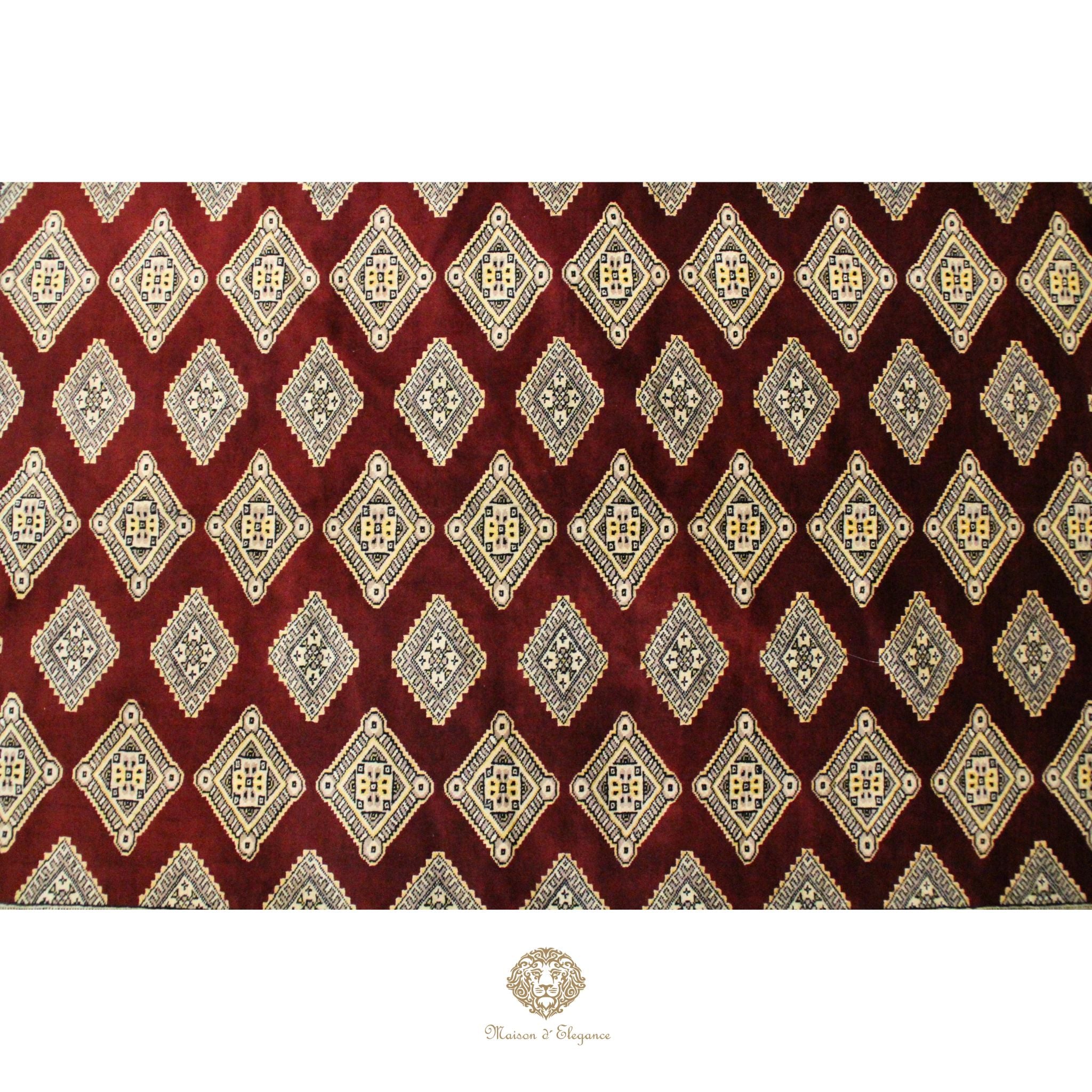 Alfombra Bordó Geométrica Lana - Hecha a Mano 272 x 183 cm