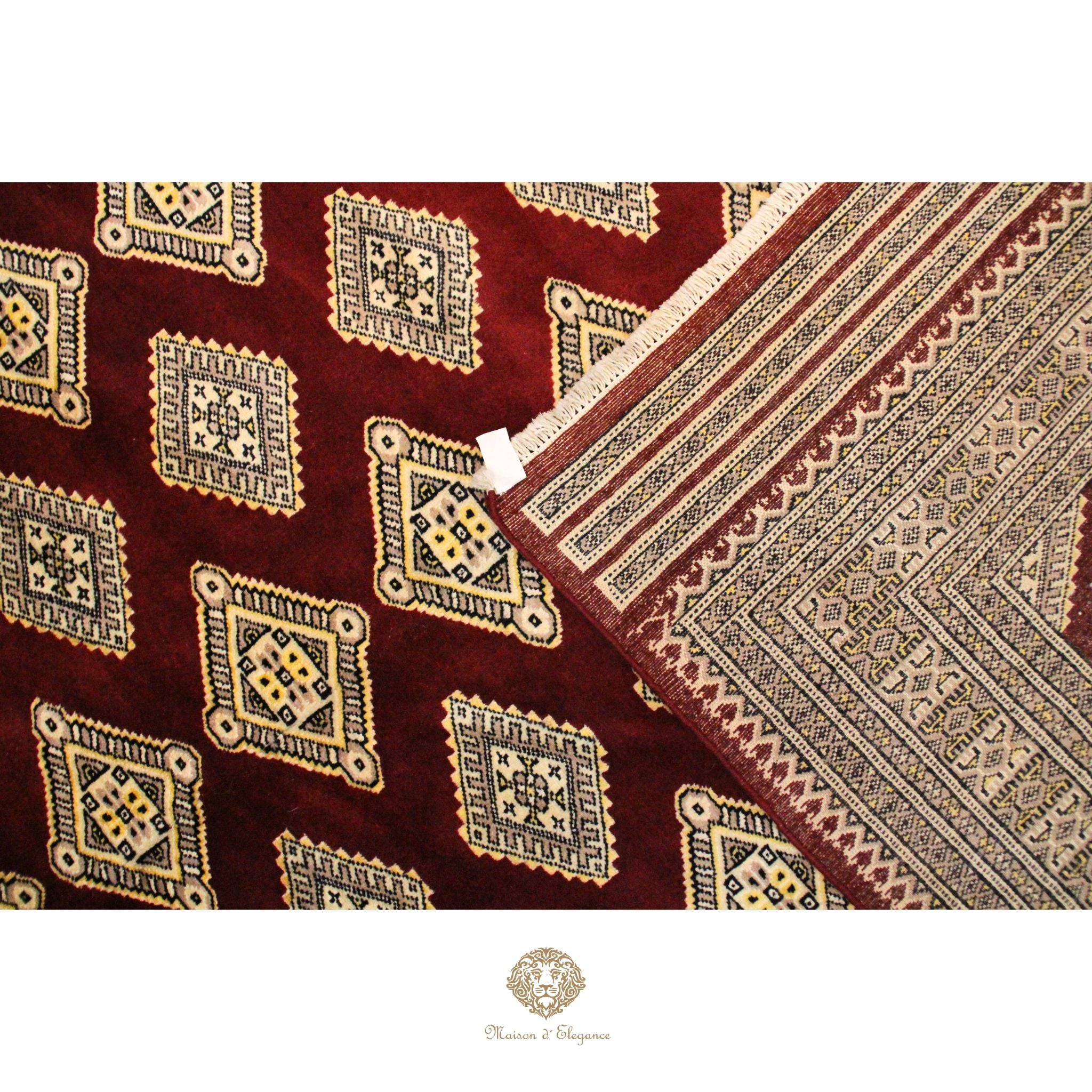 Alfombra Bordó Geométrica Lana - Hecha a Mano 272 x 183 cm