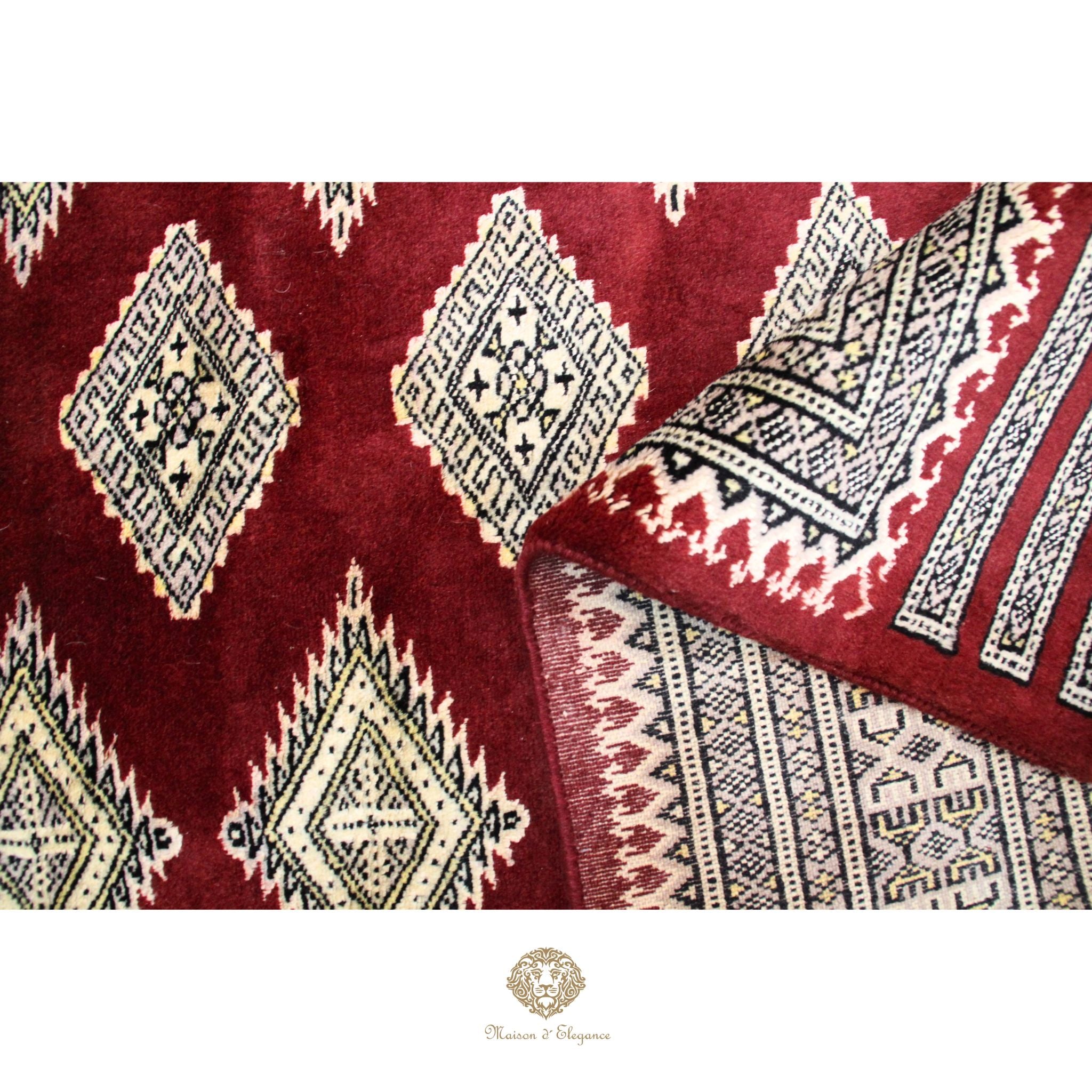 Alfombra Bordó Geométrica Lana - Hecha a Mano 280 x 184 cm
