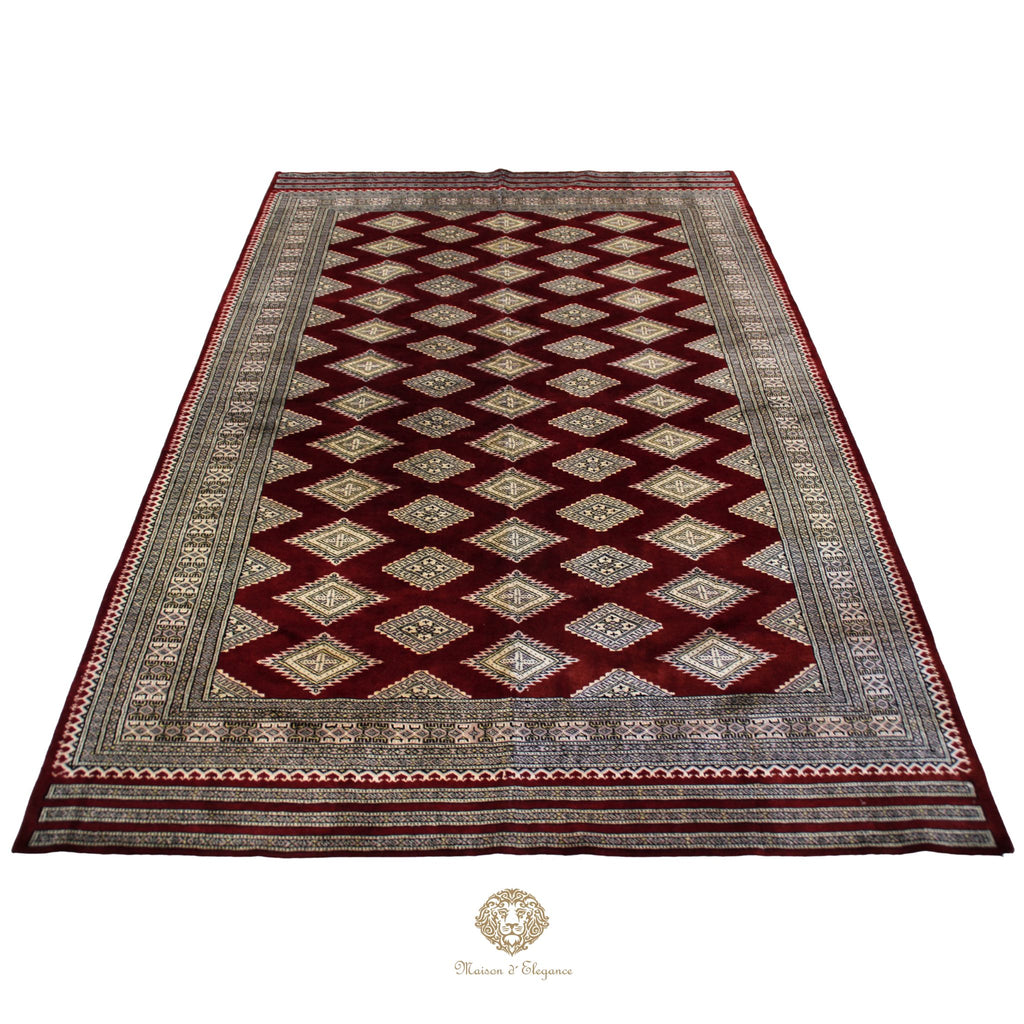 Alfombra Bordó Geométrica Lana - Hecha a Mano 280 x 184 cm