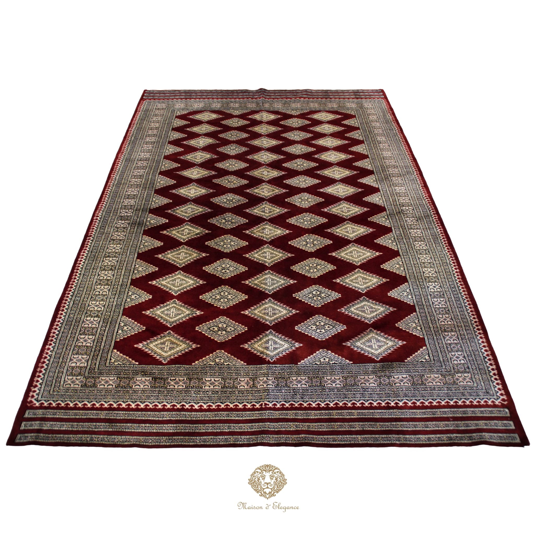 Alfombra Bordó Geométrica Lana - Hecha a Mano 280 x 184 cm