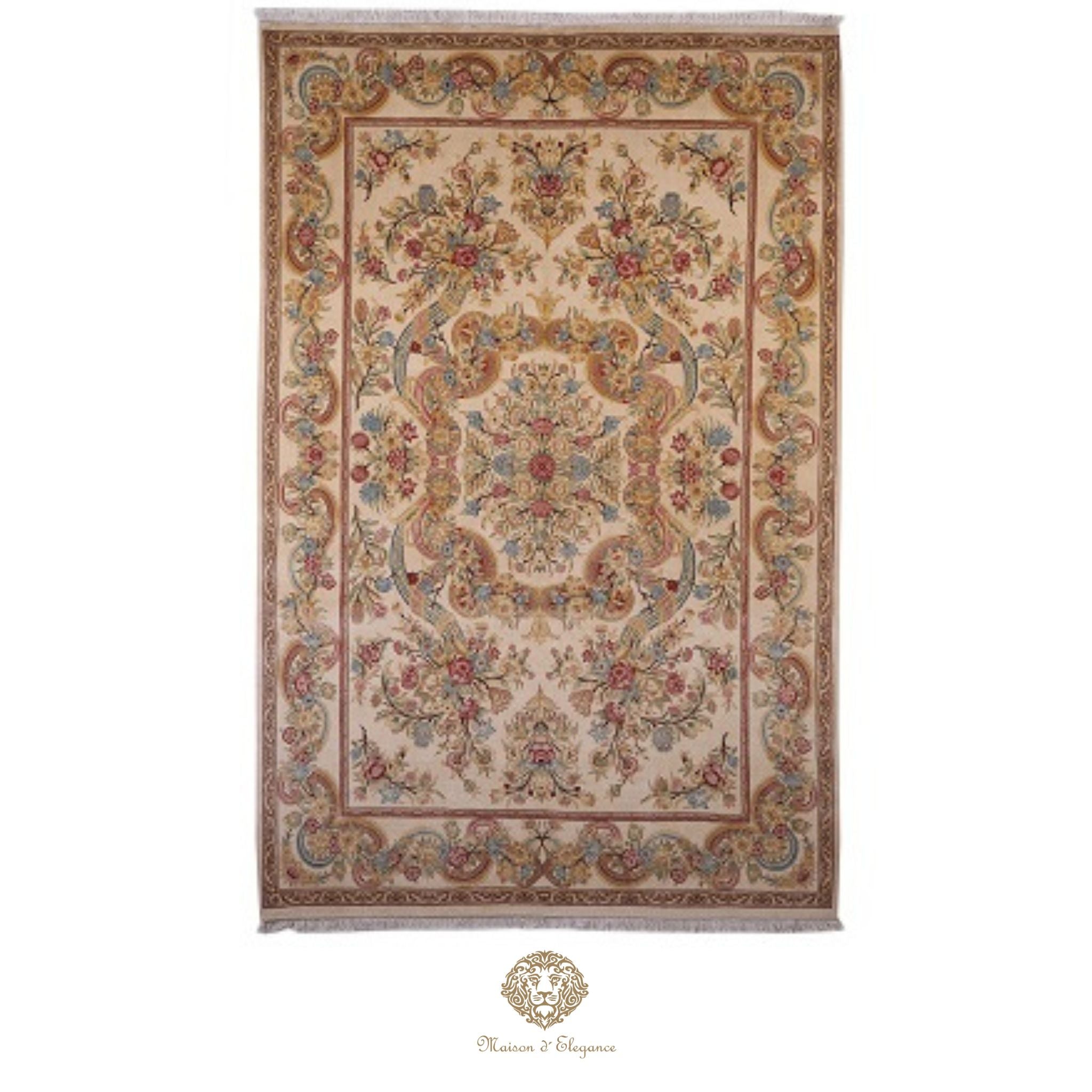 Alfombra Aubusson Beige Lana Superfina Diseño Floral | Maison Alfombra 315 x 201 cm