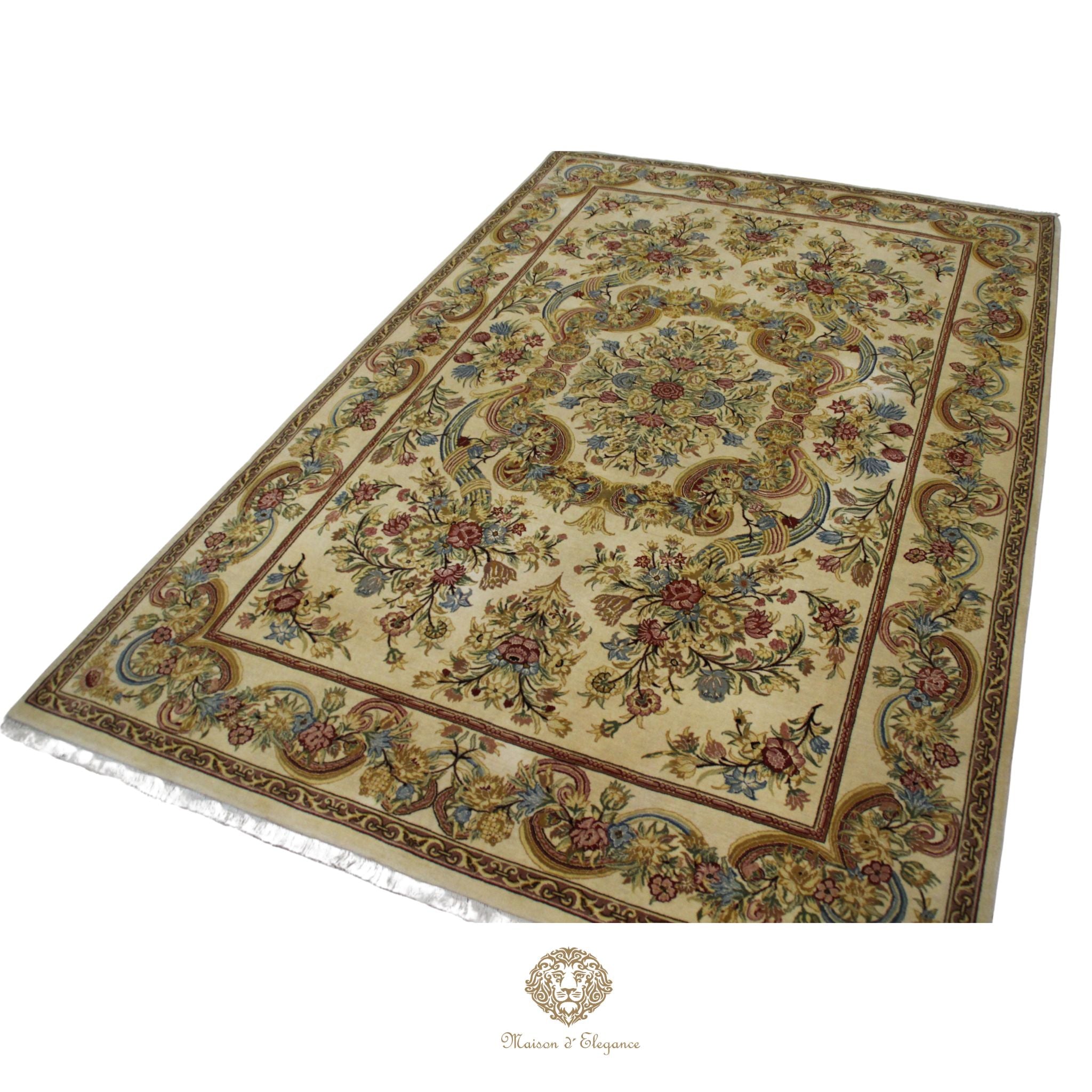 Alfombra Aubusson Beige Lana Superfina Diseño Floral | Maison Alfombra 315 x 201 cm