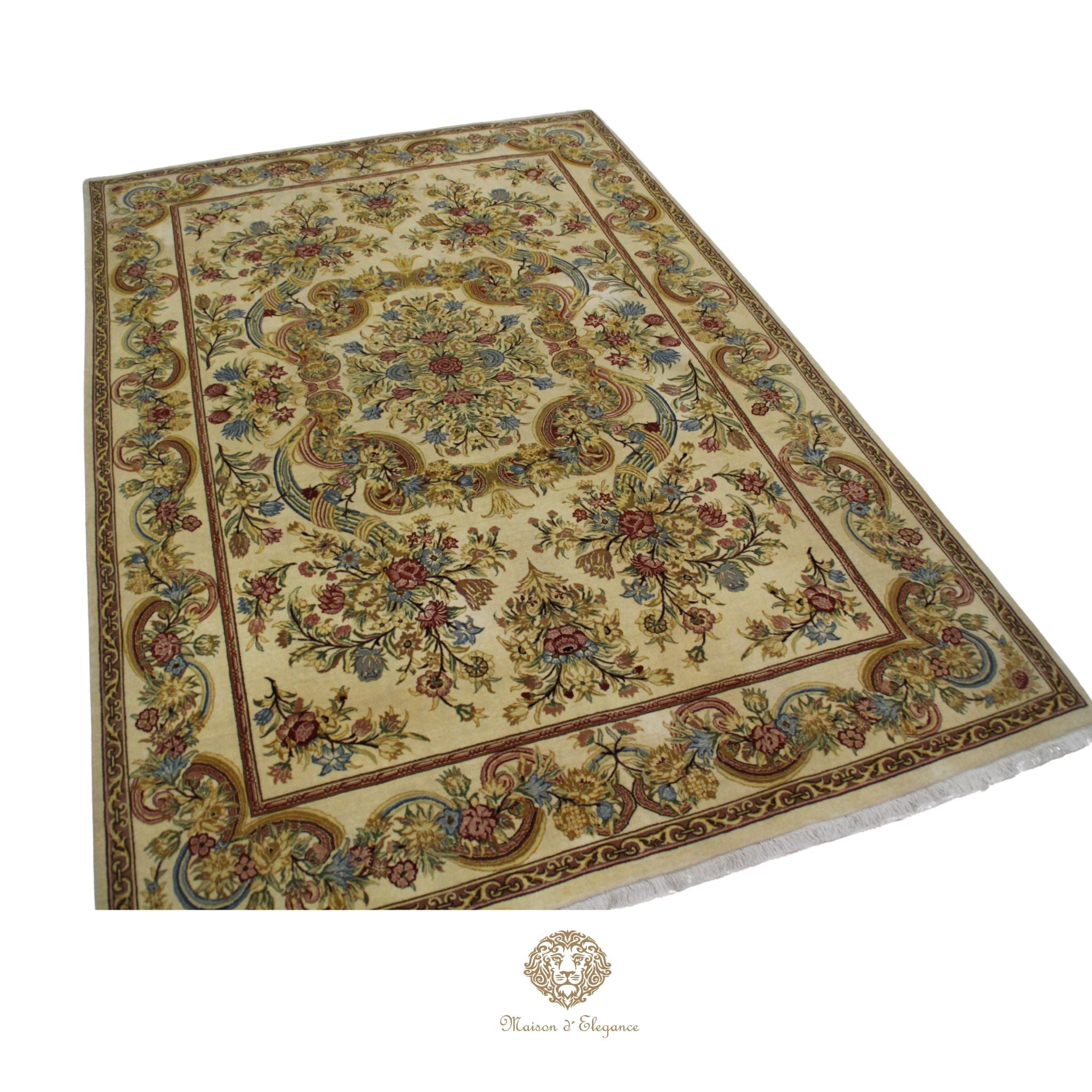 Alfombra Aubusson Beige Lana Superfina Diseño Floral | Maison Alfombra 315 x 201 cm