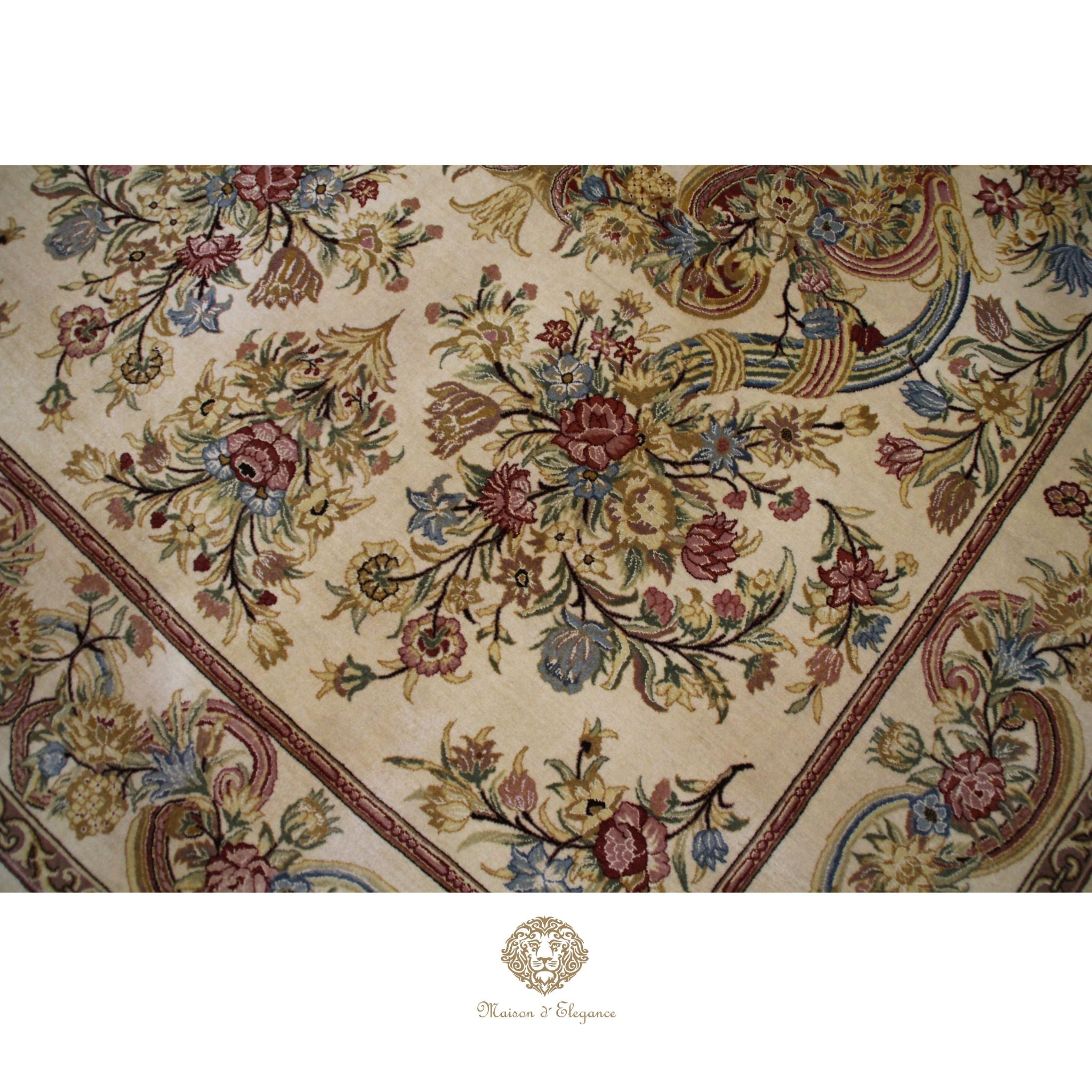 Alfombra Aubusson Beige Lana Superfina Diseño Floral | Maison Alfombra 315 x 201 cm