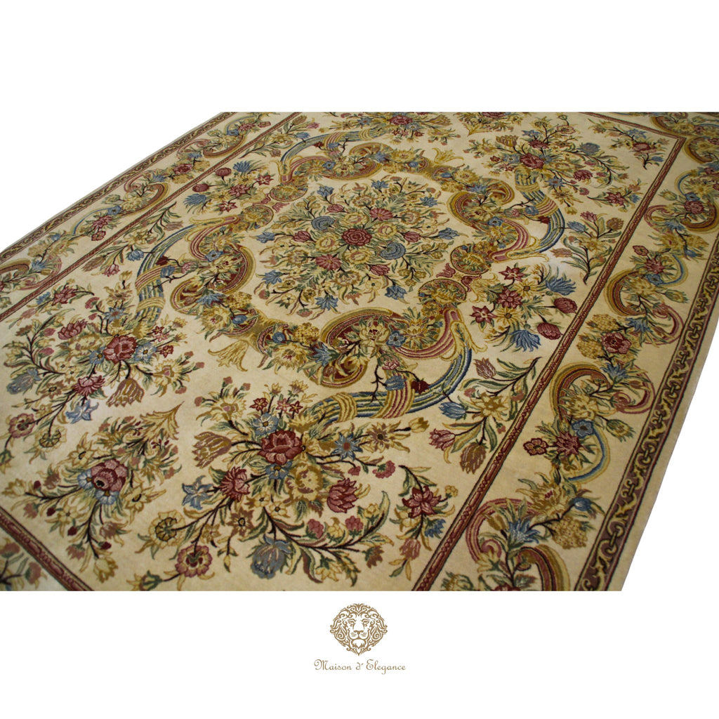 Alfombra Aubusson Beige Lana Superfina Diseño Floral | Maison Alfombra 315 x 201 cm