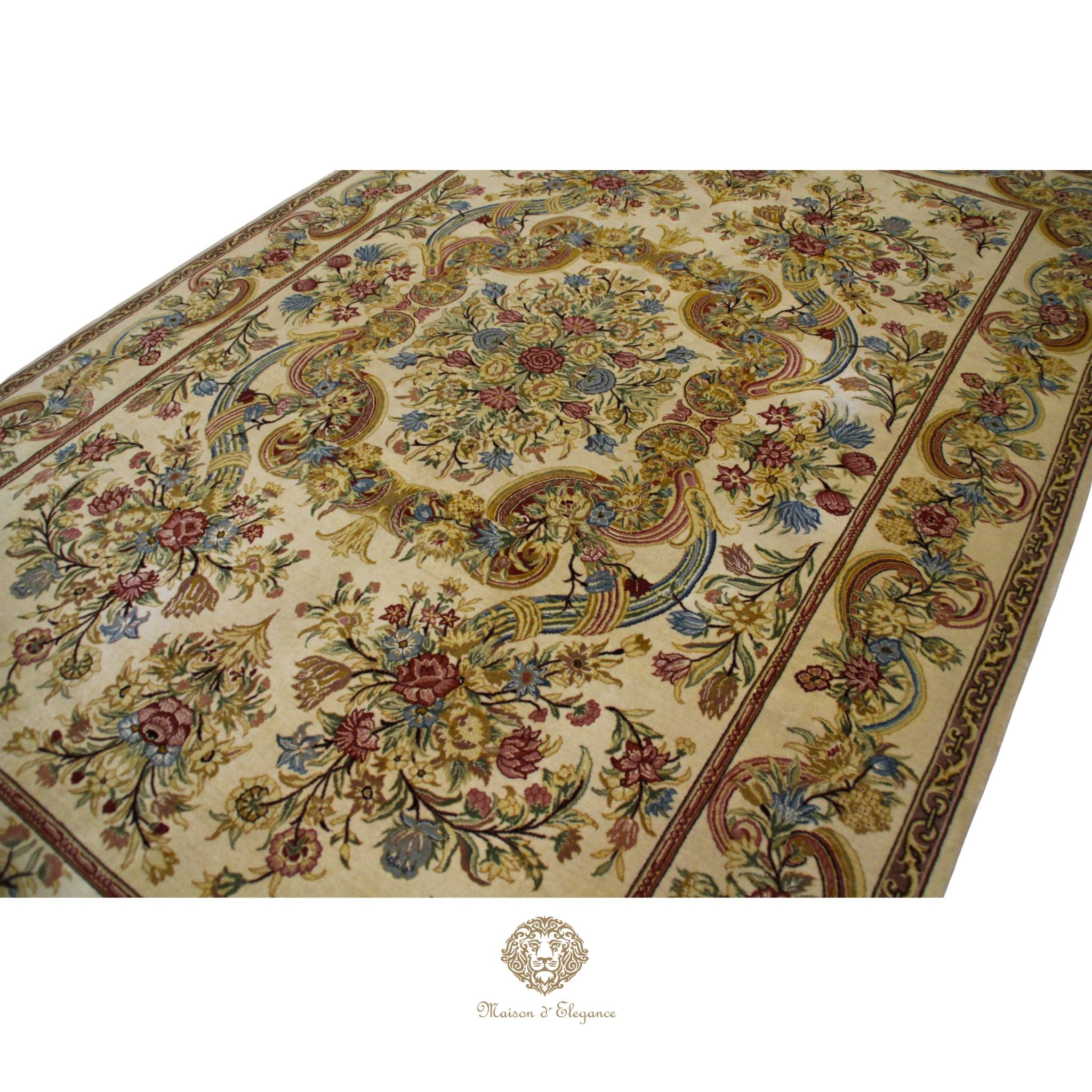 Alfombra Aubusson Beige Lana Superfina Diseño Floral | Maison Alfombra 315 x 201 cm