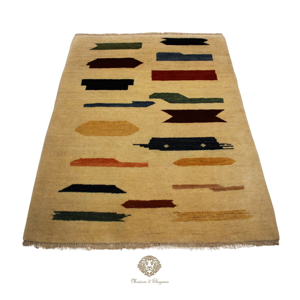 Alfombra Moderna de Lana color Beige con Diseños Irregulares Multicolor 141 x 103 cm