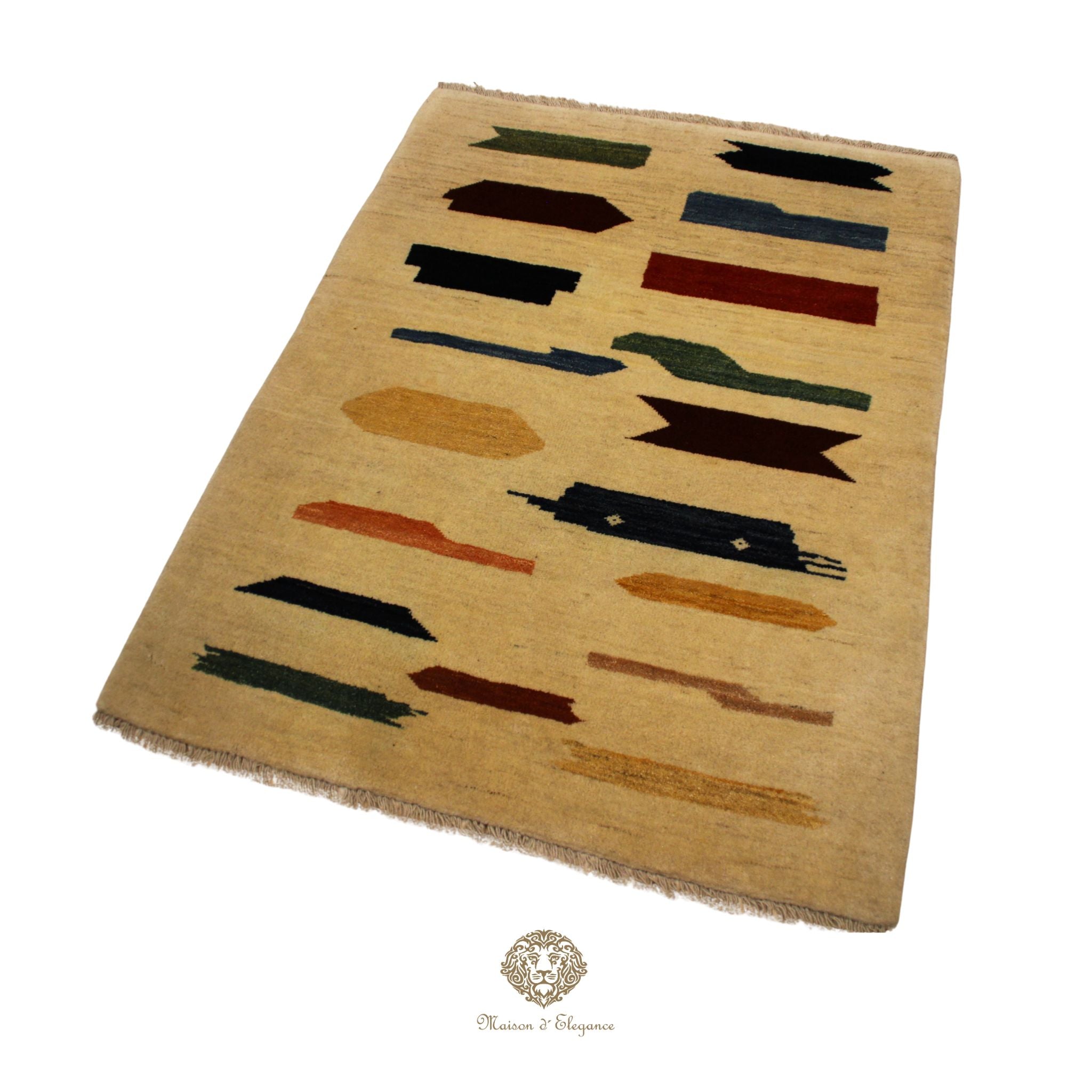 Alfombra Moderna de Lana color Beige con Diseños Irregulares Multicolor 141 x 103 cm