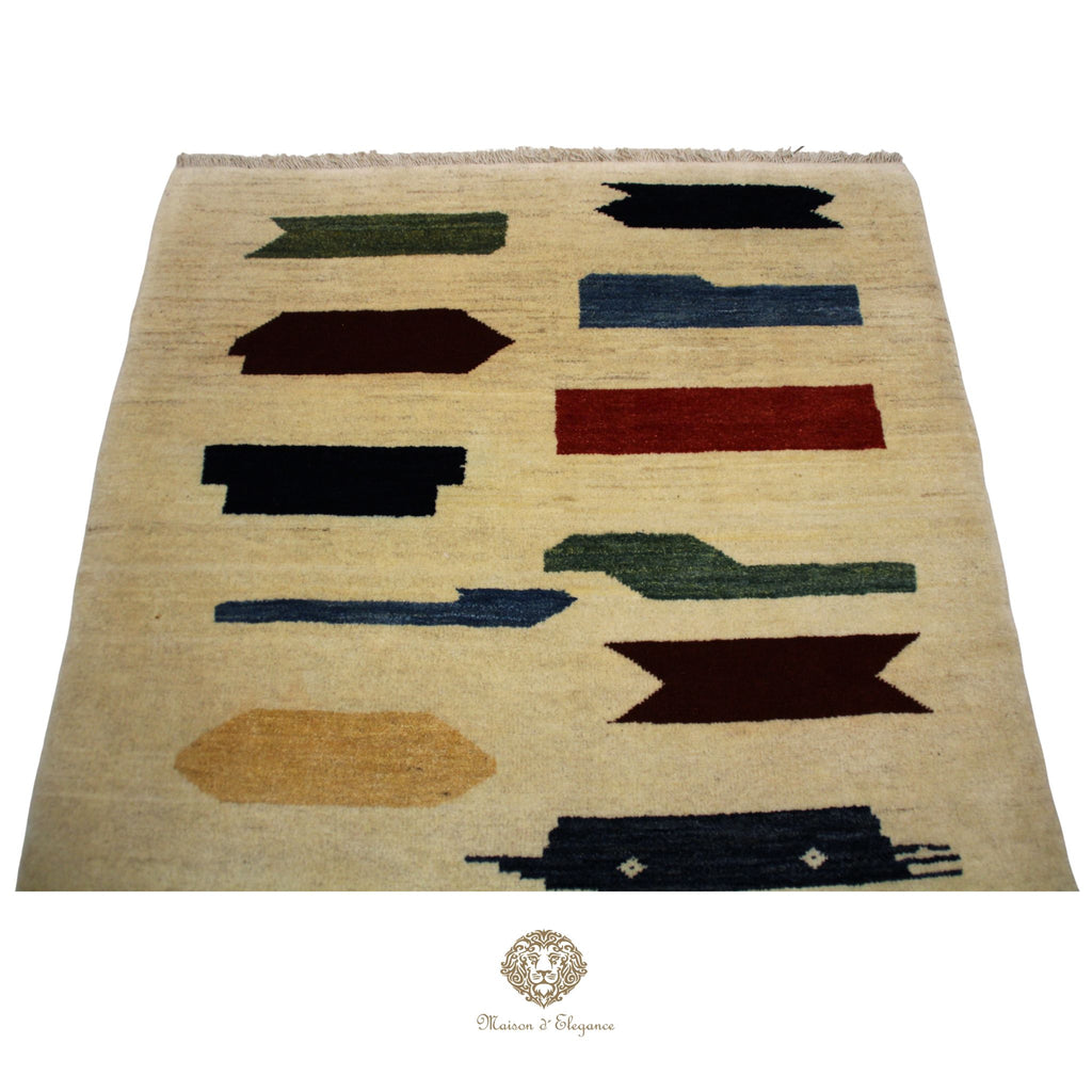 Alfombra Moderna de Lana color Beige con Diseños Irregulares Multicolor 141 x 103 cm