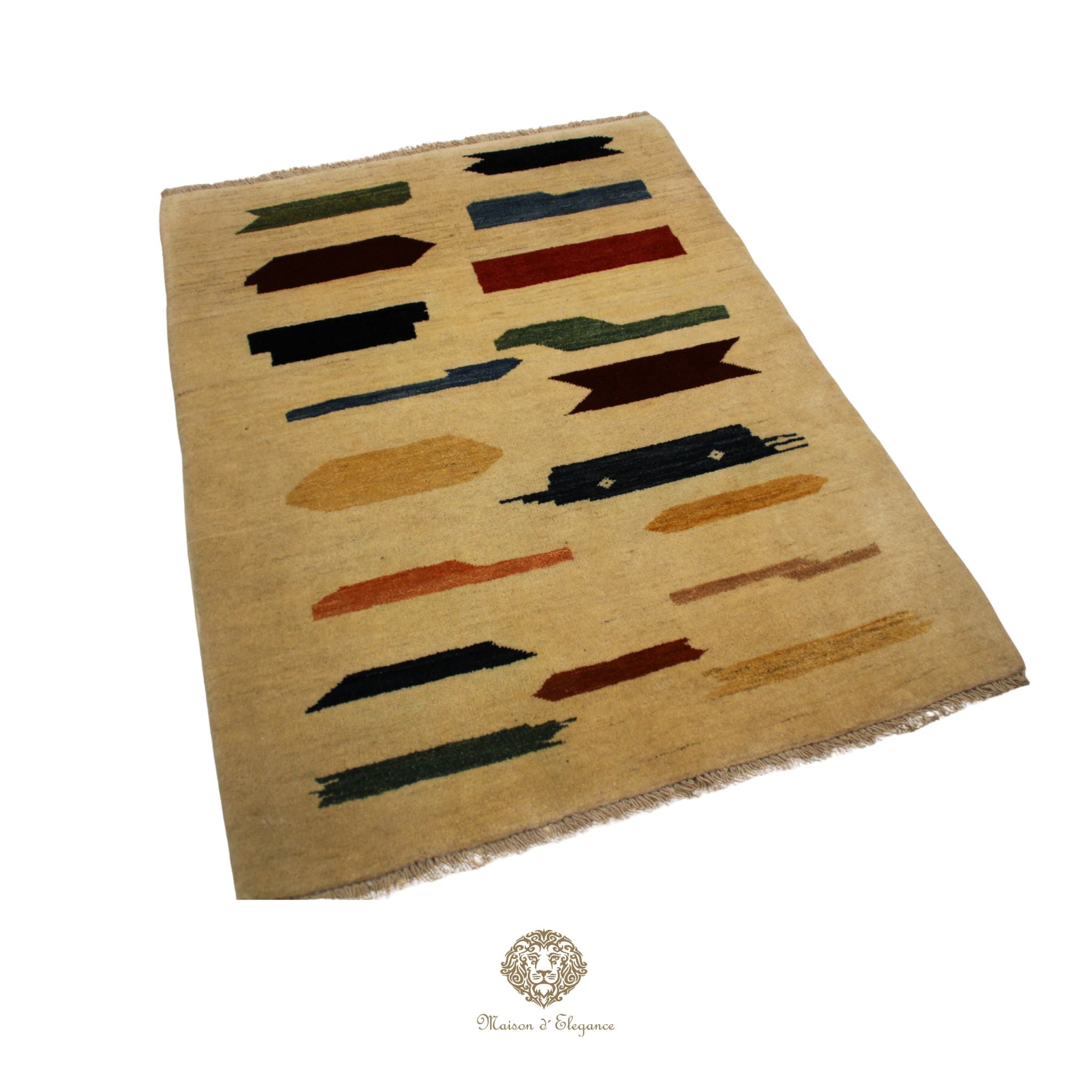 Alfombra Moderna de Lana color Beige con Diseños Irregulares Multicolor 141 x 103 cm