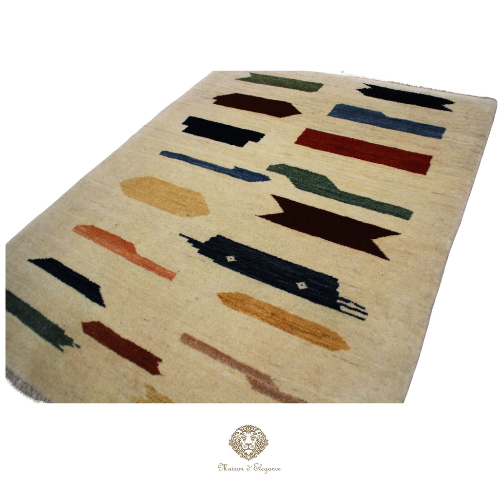 Alfombra Moderna de Lana color Beige con Diseños Irregulares Multicolor 141 x 103 cm