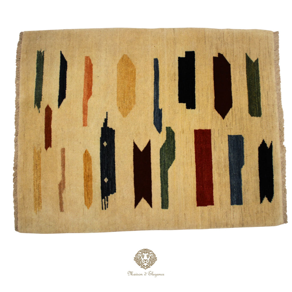 Alfombra Moderna de Lana color Beige con Diseños Irregulares Multicolor 141 x 103 cm