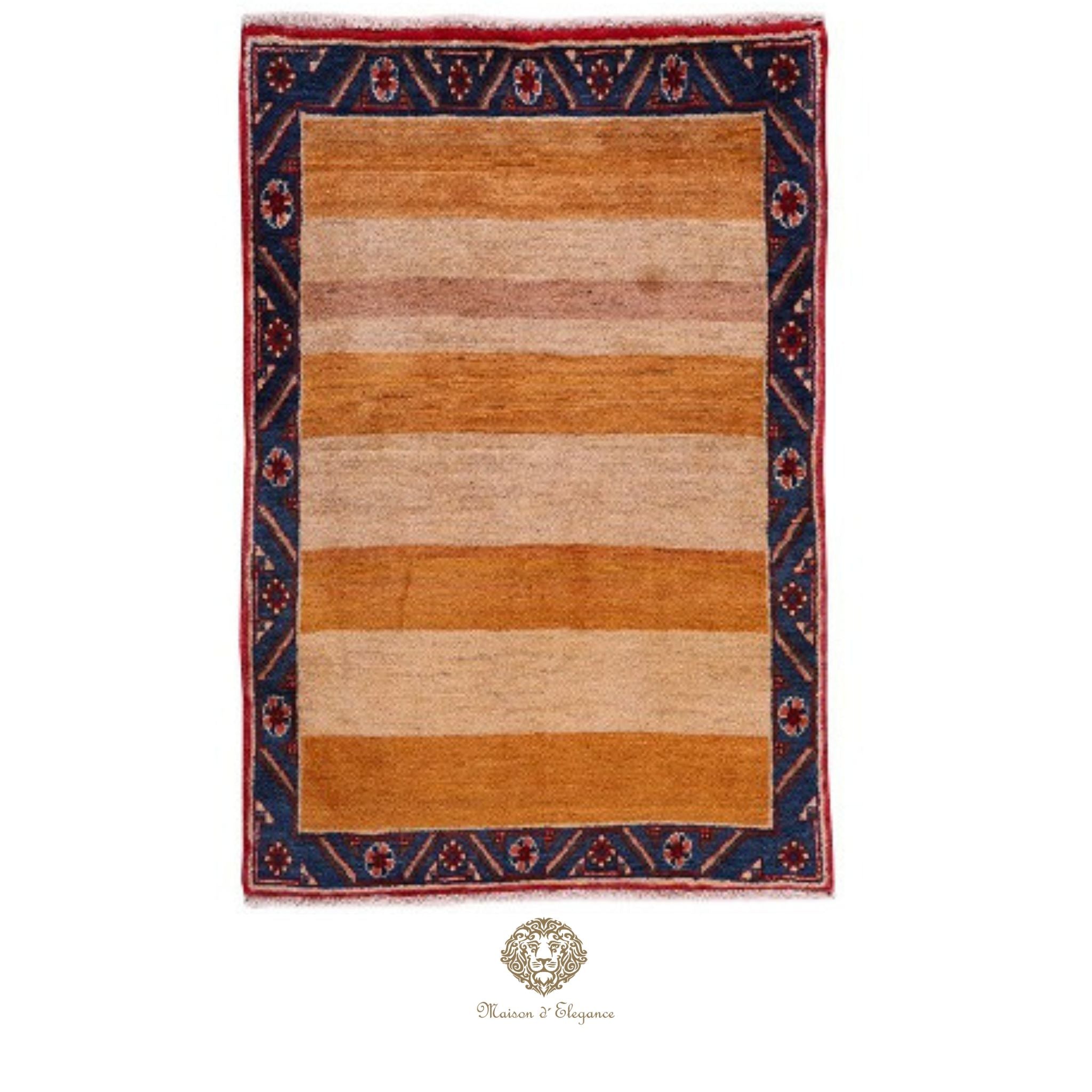 Alfombra Shiraz Rayas Naranja Beige - Lana Artesanal 164 x 101 cm