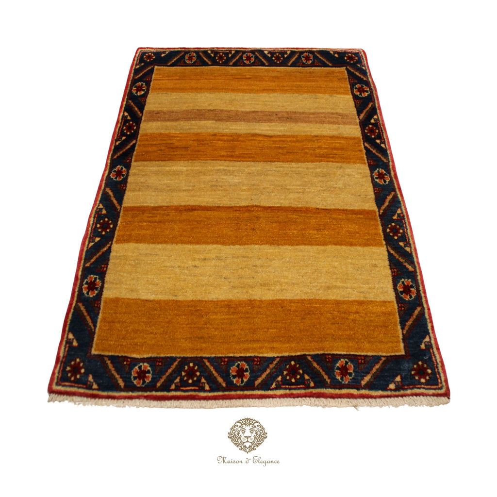 Alfombra Shiraz Rayas Naranja Beige - Lana Artesanal 164 x 101 cm