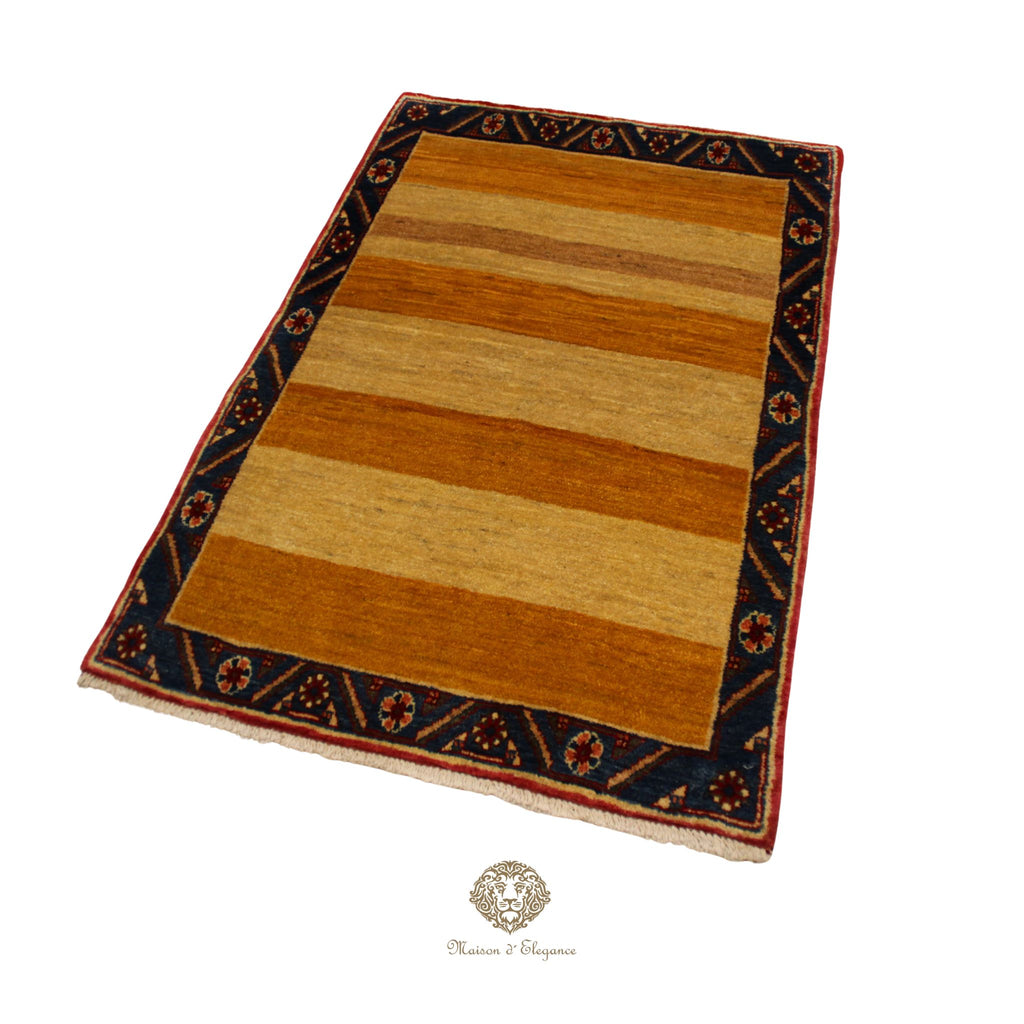 Alfombra Shiraz Rayas Naranja Beige - Lana Artesanal 164 x 101 cm