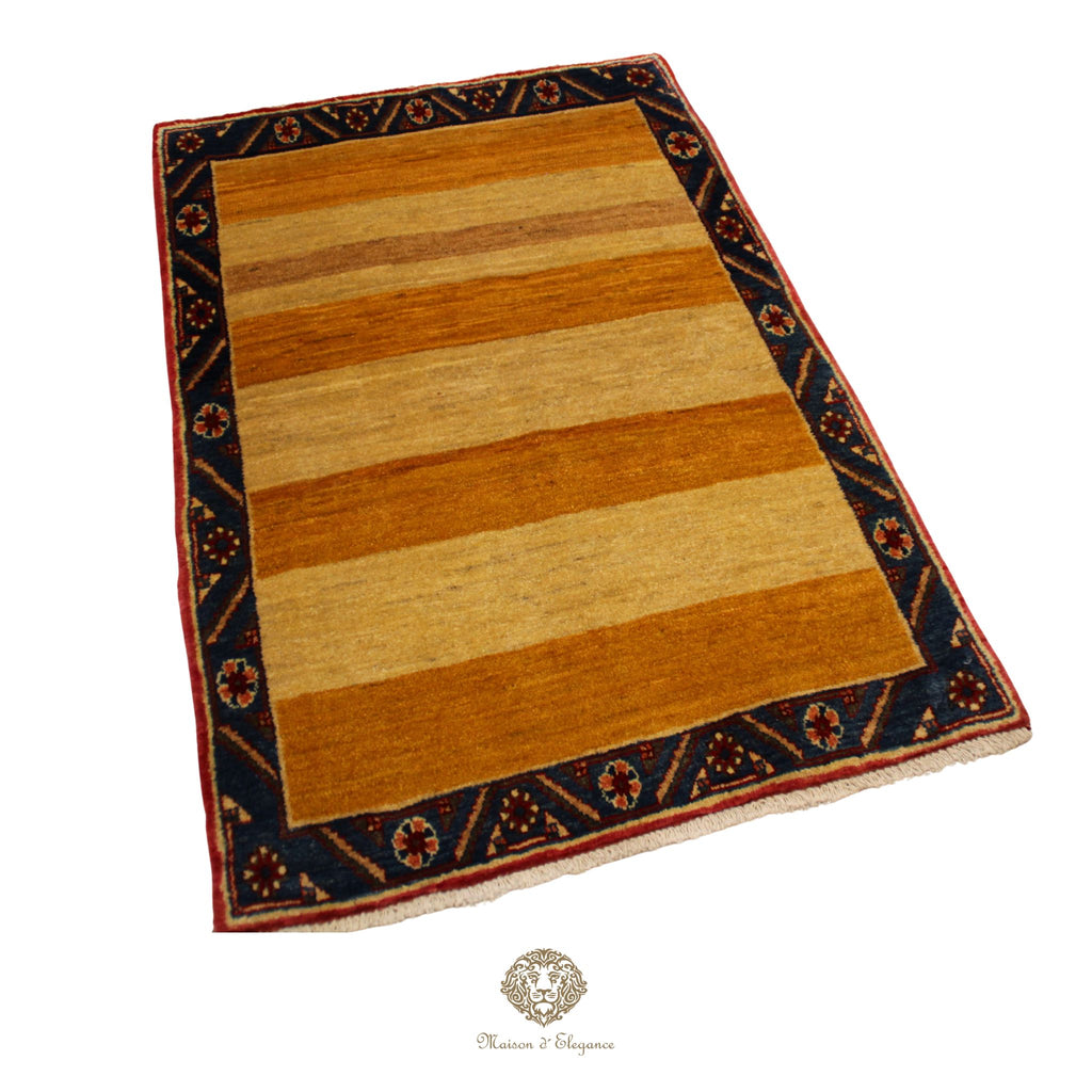 Alfombra Shiraz Rayas Naranja Beige - Lana Artesanal 164 x 101 cm