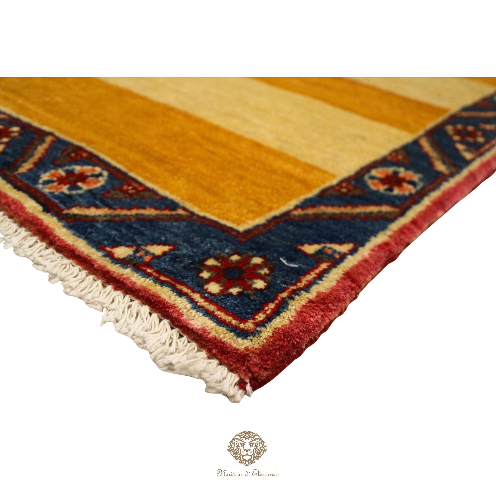 Alfombra Shiraz Rayas Naranja Beige - Lana Artesanal 164 x 101 cm